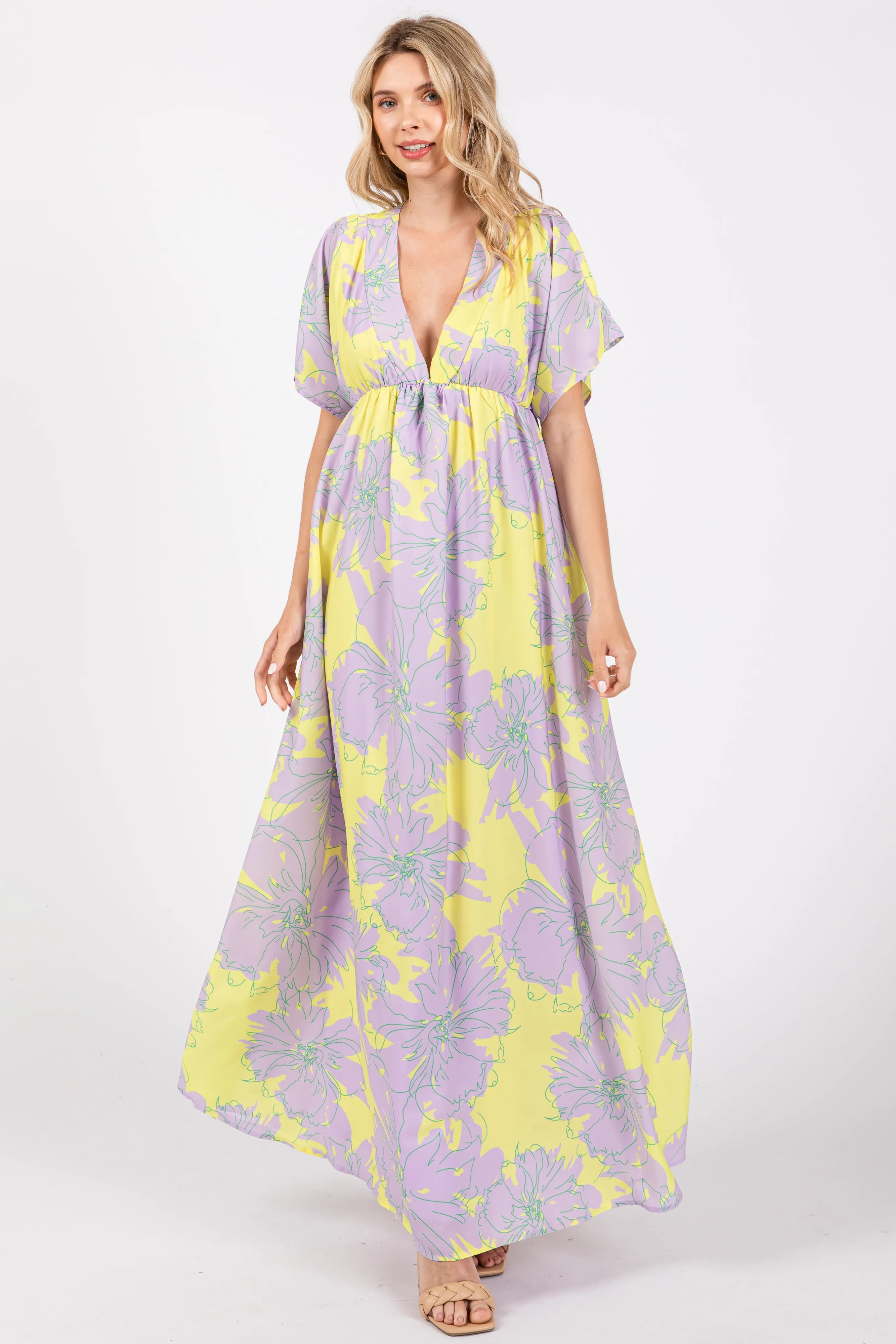 Lavender Floral Back Cutout Maxi Dress sold by Pinkblush
