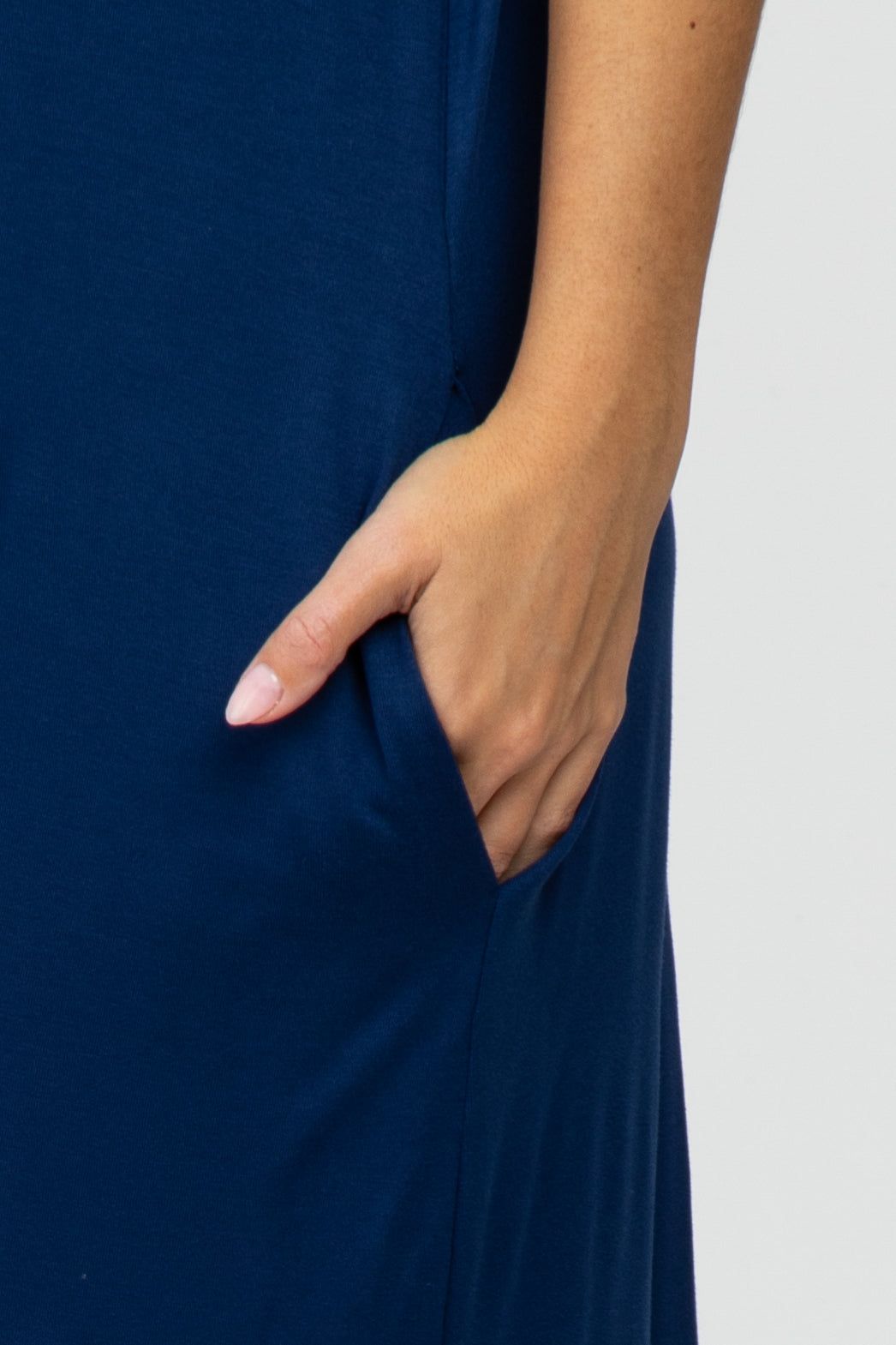 Navy Blue Round Hem Short Sleeve Midi Dress sold by Pinkblush product image thumbnail 4