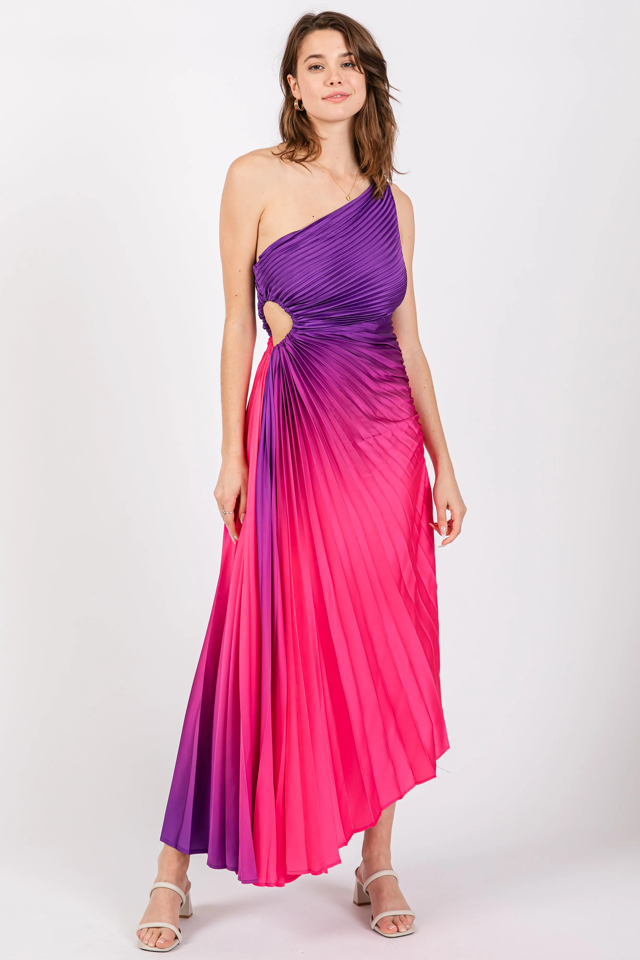 Purple Ombre Pleated Asymmetrical Maternity Maxi Dress sold by Pinkblush product image thumbnail 5