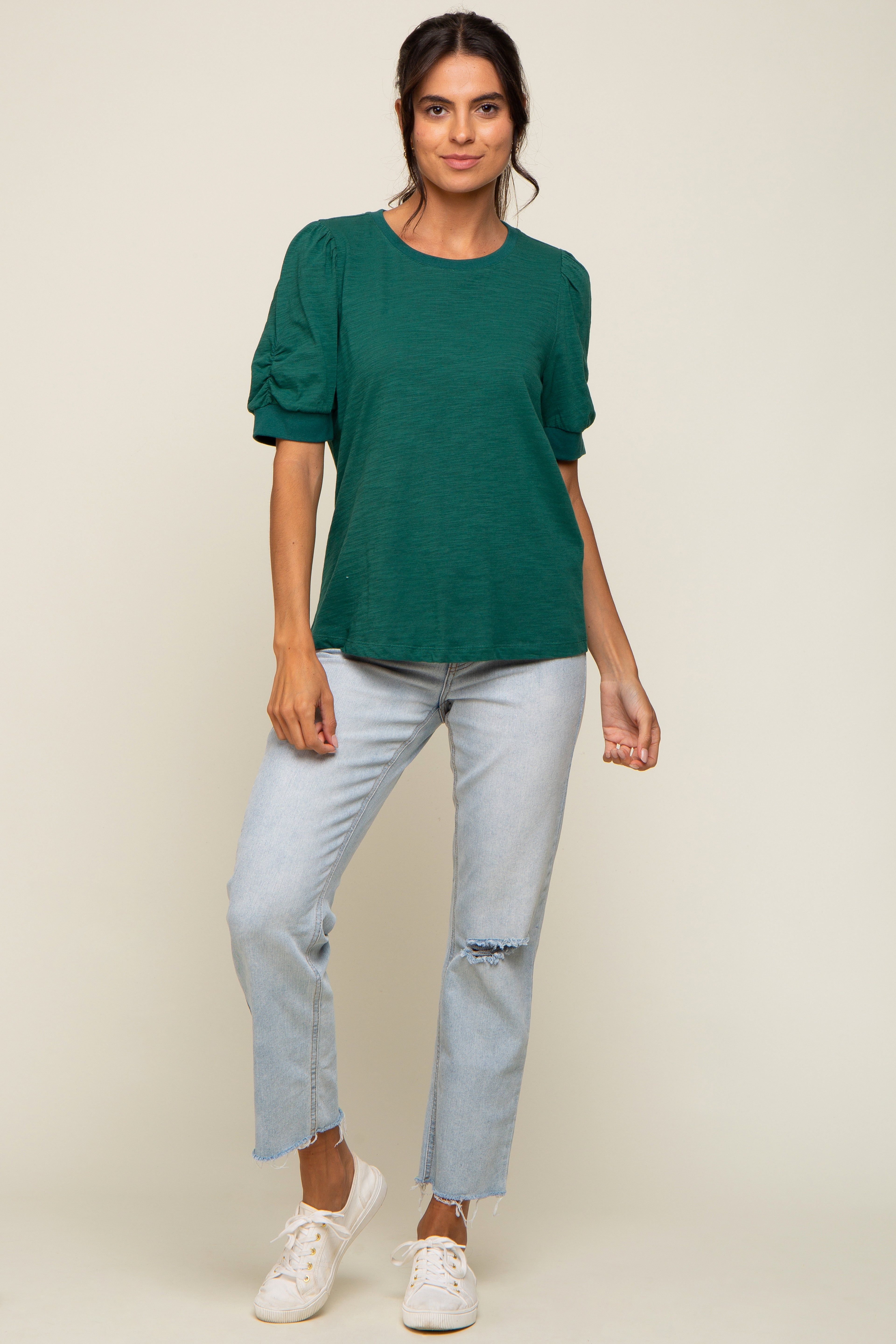 Hunter Green Puff Sleeve Top sold by Pinkblush product image thumbnail 5