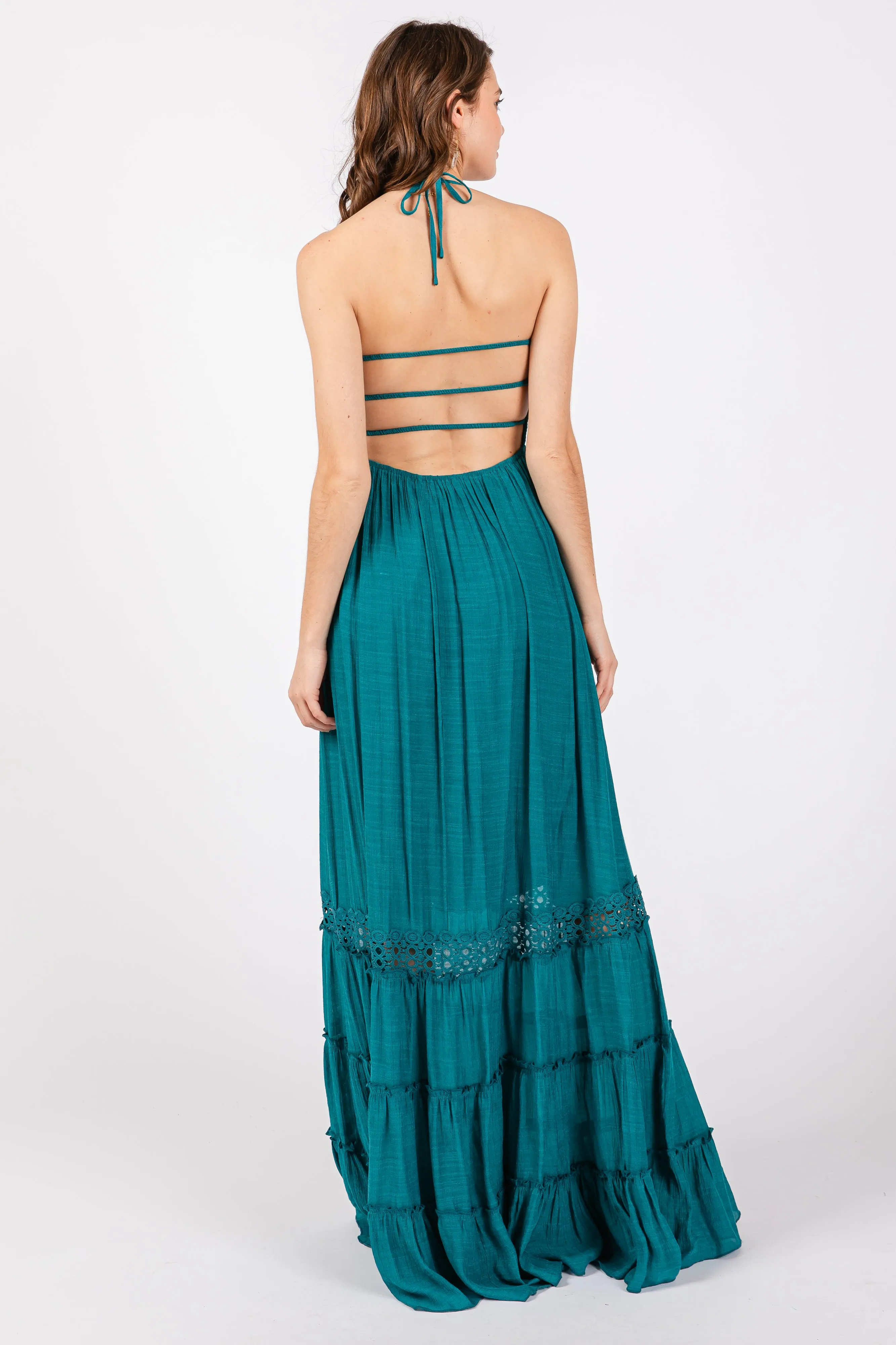 Teal Smocked Open Back Maxi Dress sold by Pinkblush product image thumbnail 3
