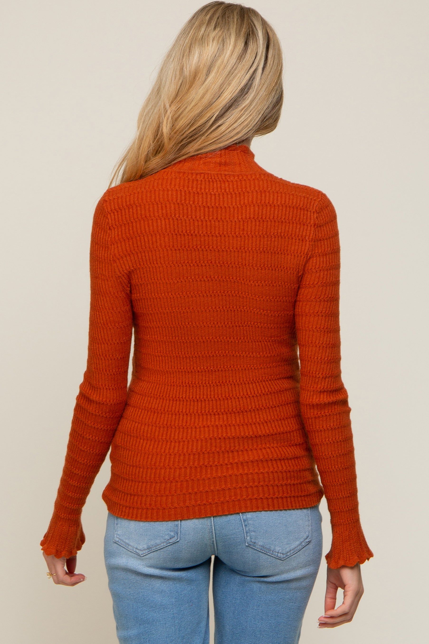 Rust Textured Knit Ruffle Mock Neck Maternity Top sold by Pinkblush product image thumbnail 3