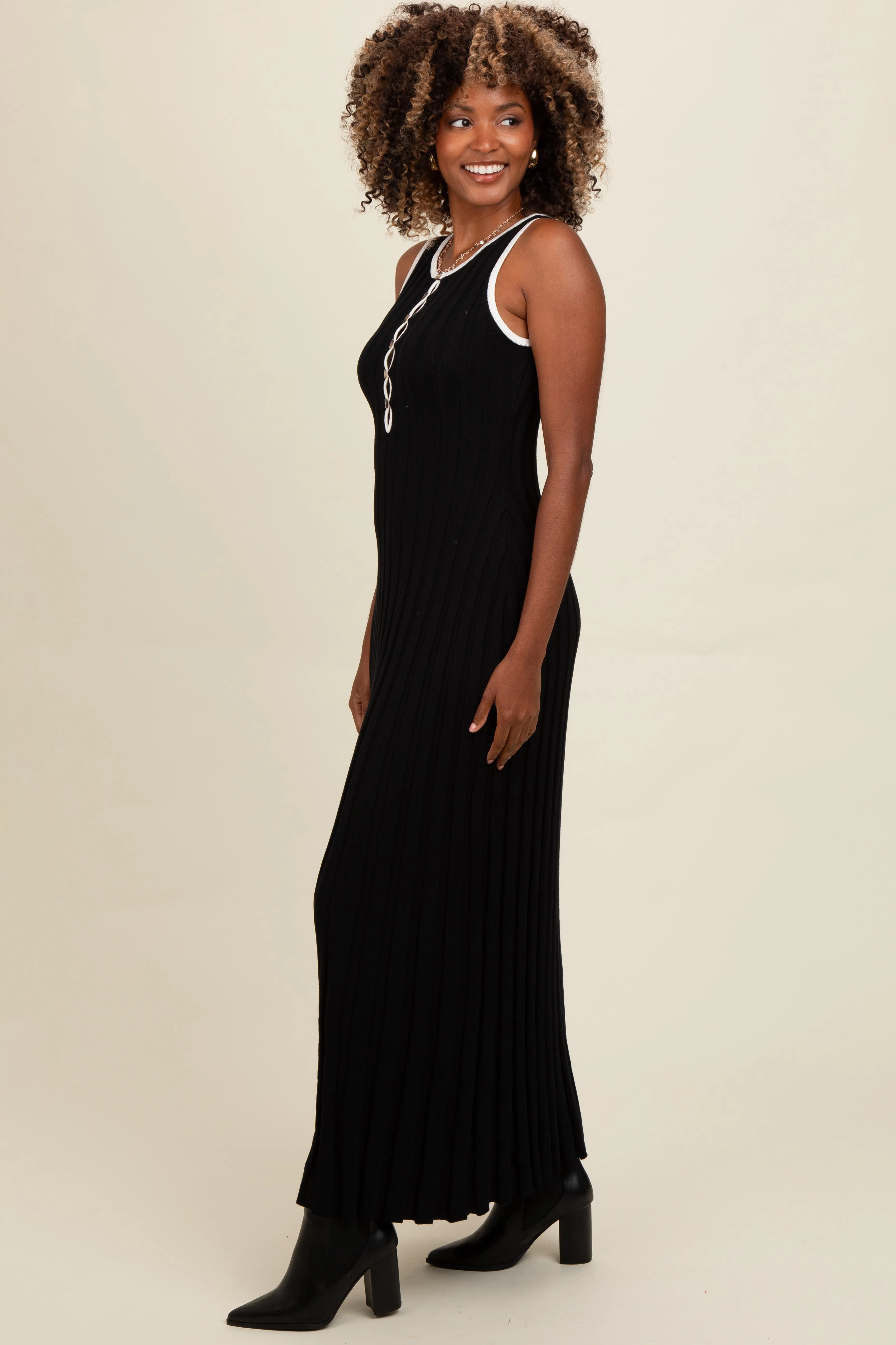 Black Ribbed Knit Button Detail Sleeveless Maxi Dress sold by Pinkblush product image thumbnail 2