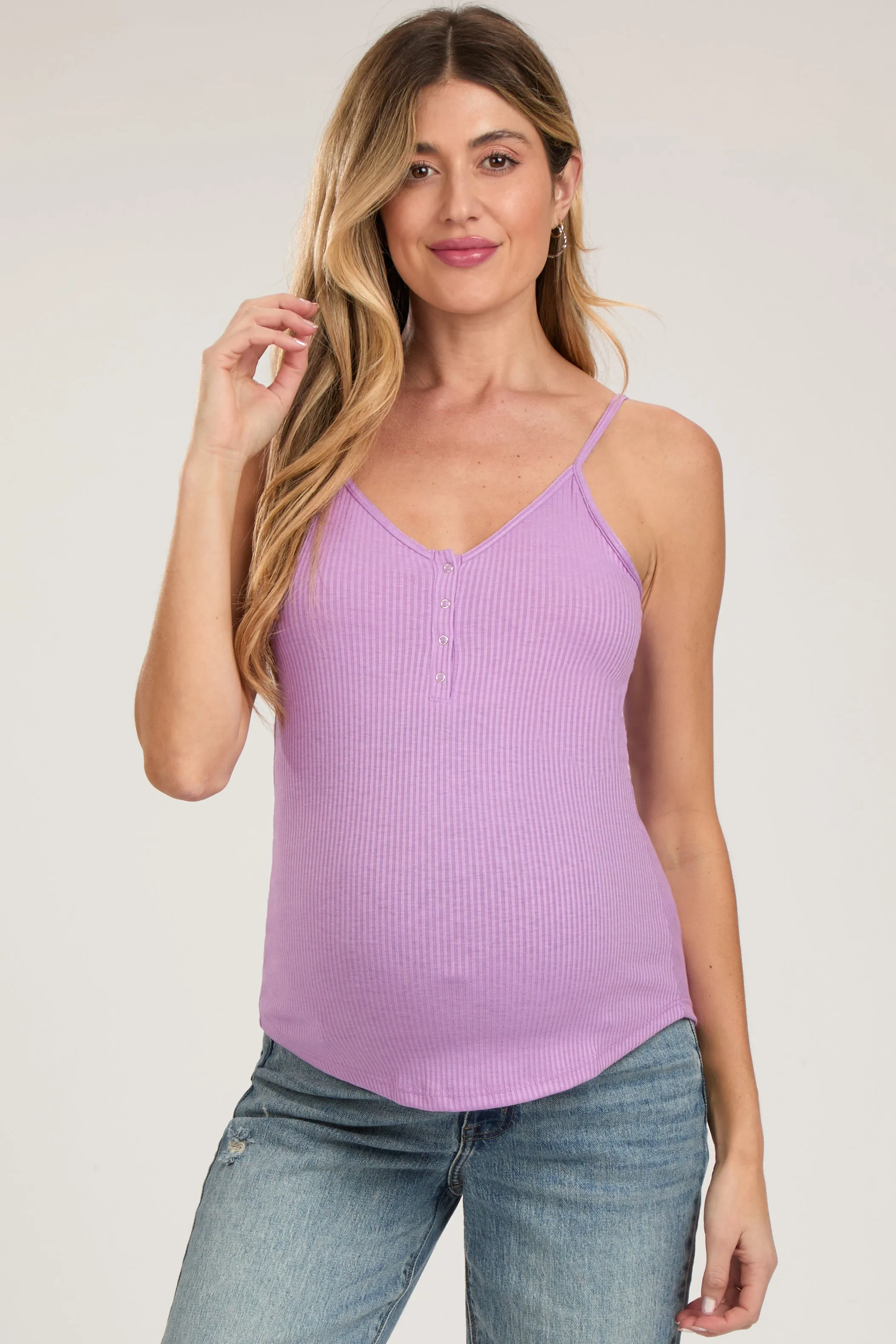 Lavender Ribbed Snap Button Maternity Cami sold by Pinkblush