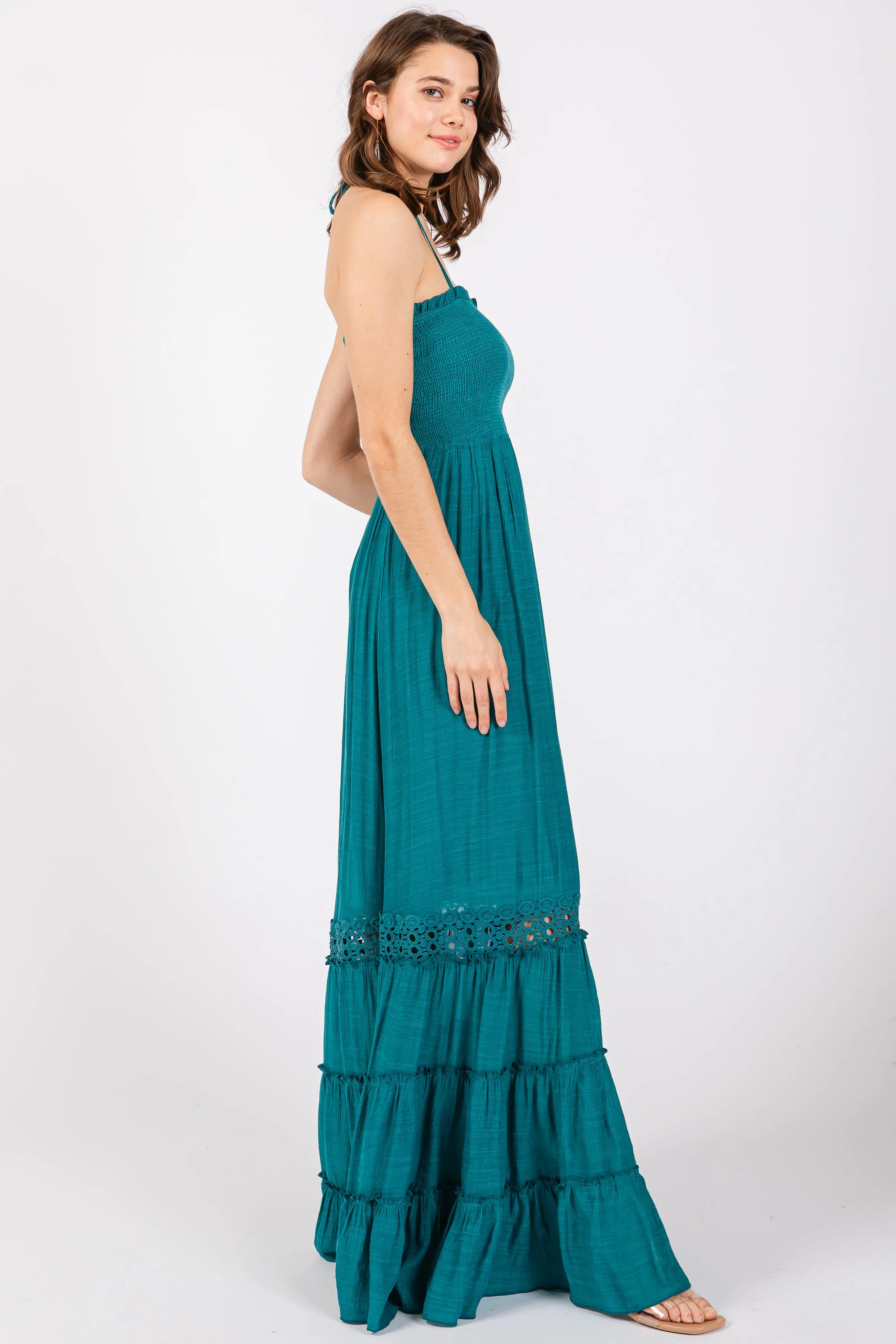 Teal Smocked Open Back Maxi Dress sold by Pinkblush product image thumbnail 2