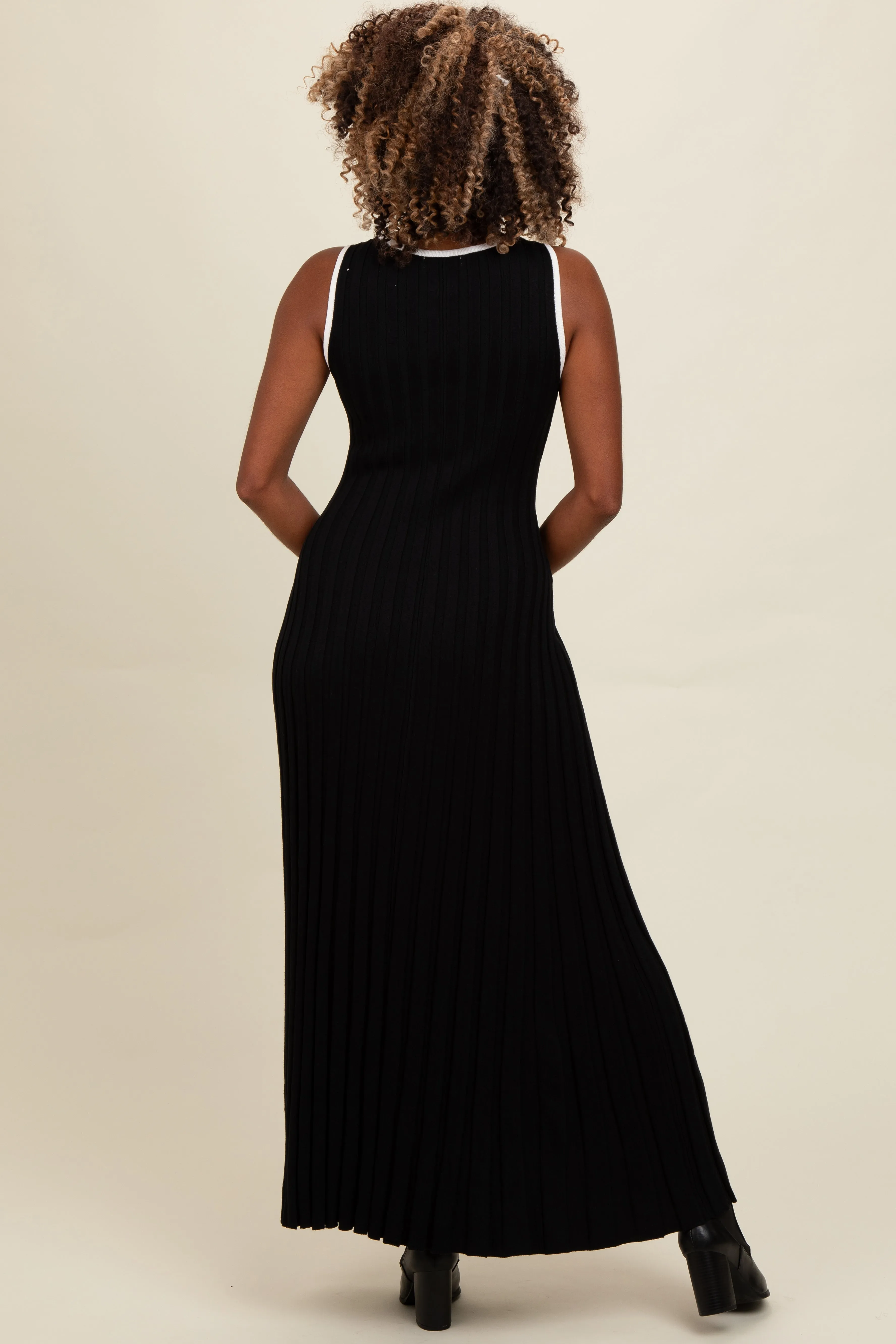 Black Ribbed Knit Button Detail Sleeveless Maxi Dress sold by Pinkblush product image thumbnail 3
