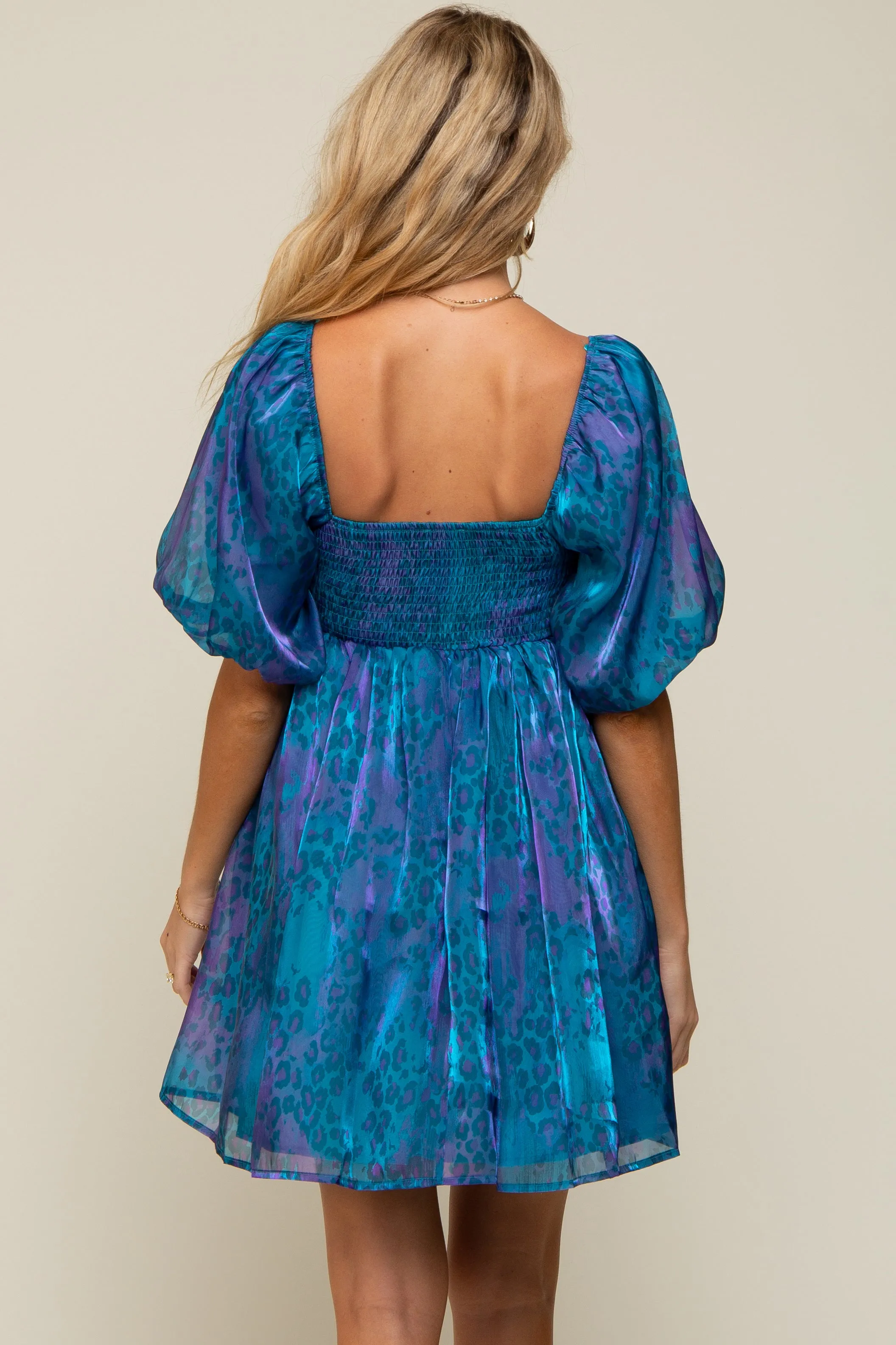 Teal Leopard Print Puff Sleeve Maternity Dress sold by Pinkblush product image thumbnail 5