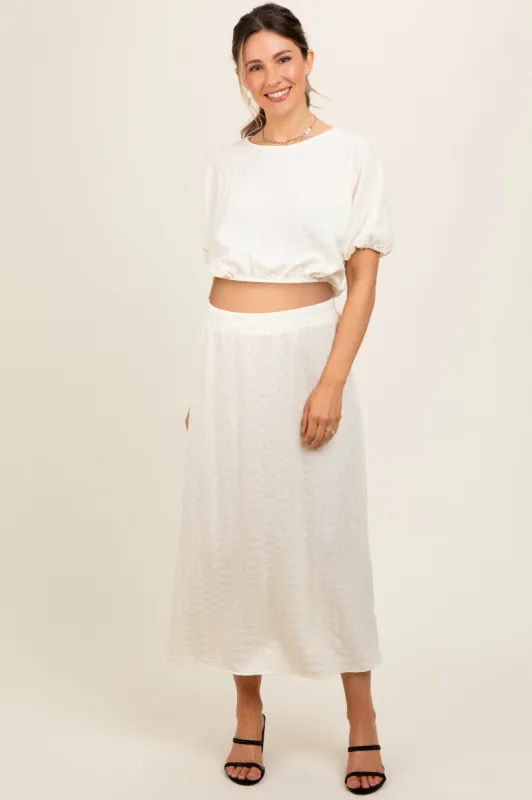 Cream Waffle Texture Crop Top and Skirt Maternity Set sold by Pinkblush