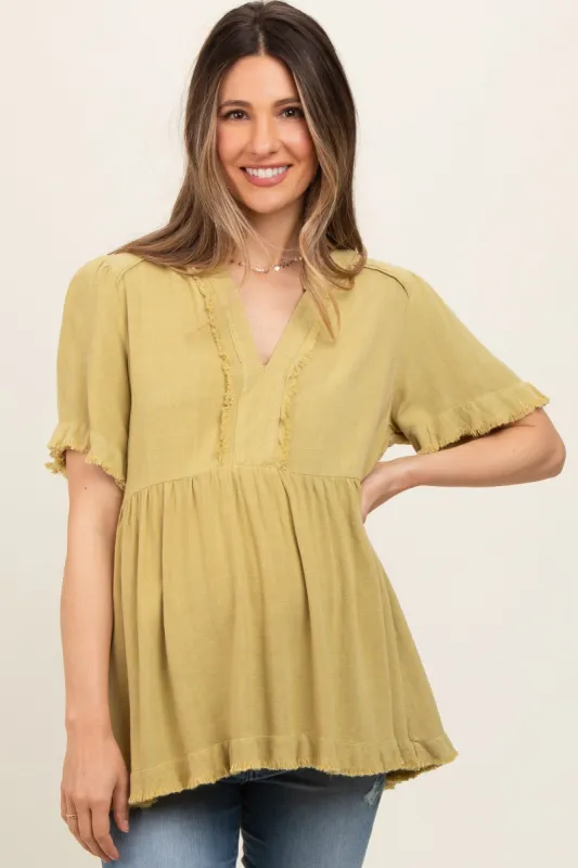 Light Olive Short Sleeve Maternity Top sold by Pinkblush