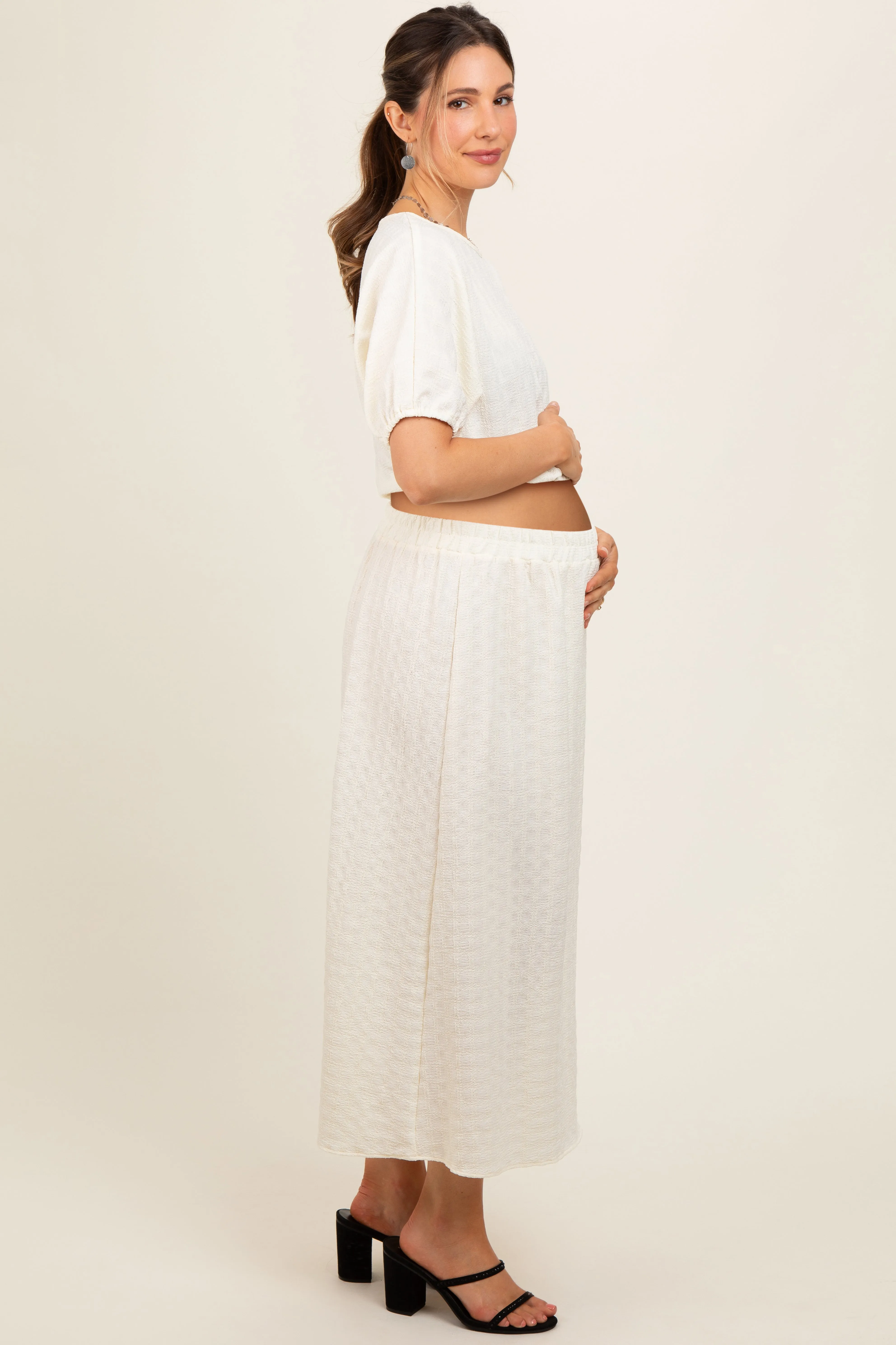 Cream Waffle Texture Crop Top and Skirt Maternity Set sold by Pinkblush product image thumbnail 2