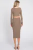 Mocha Ribbed Crop Top Midi Skirt Set sold by Pinkblush