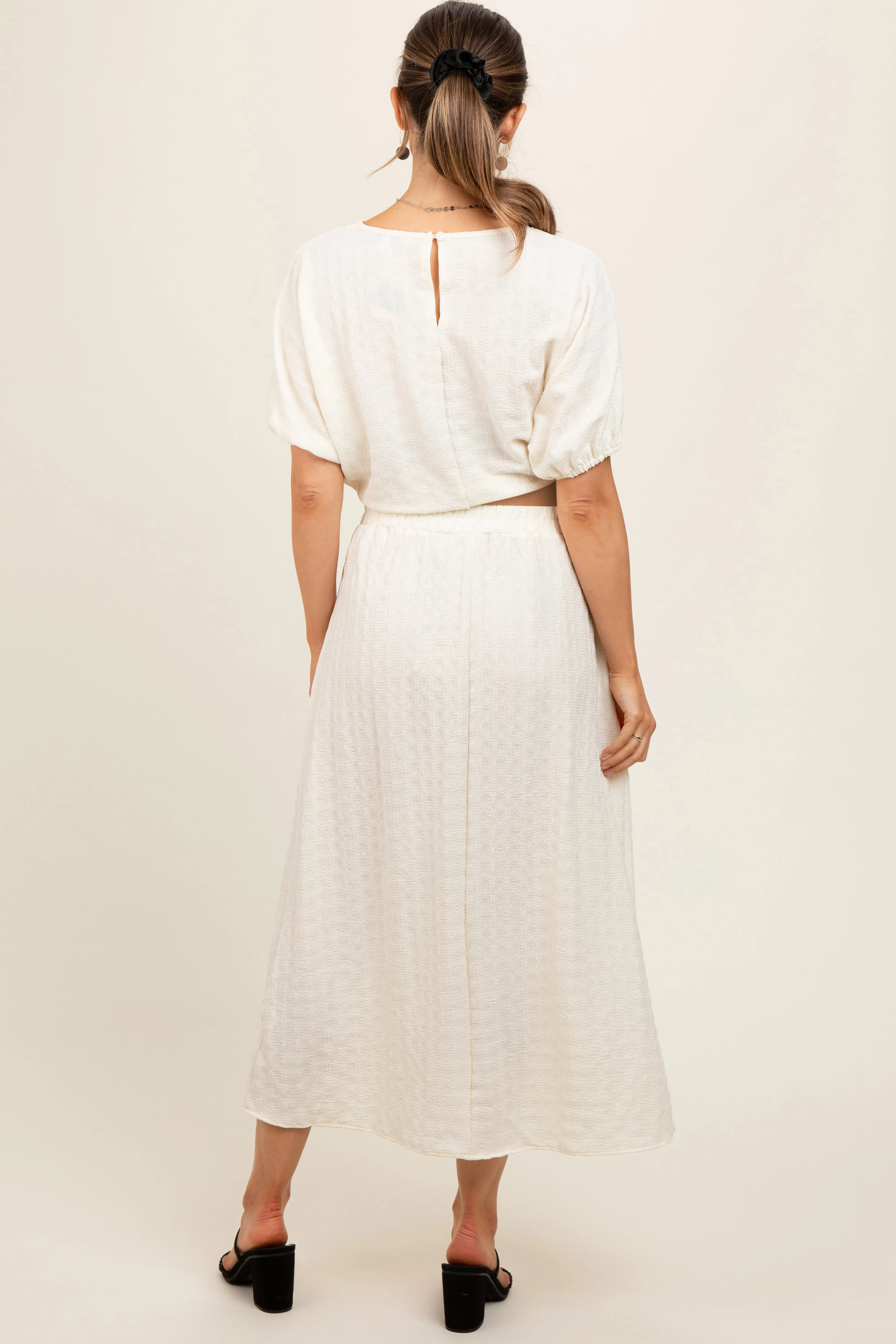 Cream Waffle Texture Crop Top and Skirt Maternity Set sold by Pinkblush product image thumbnail 3