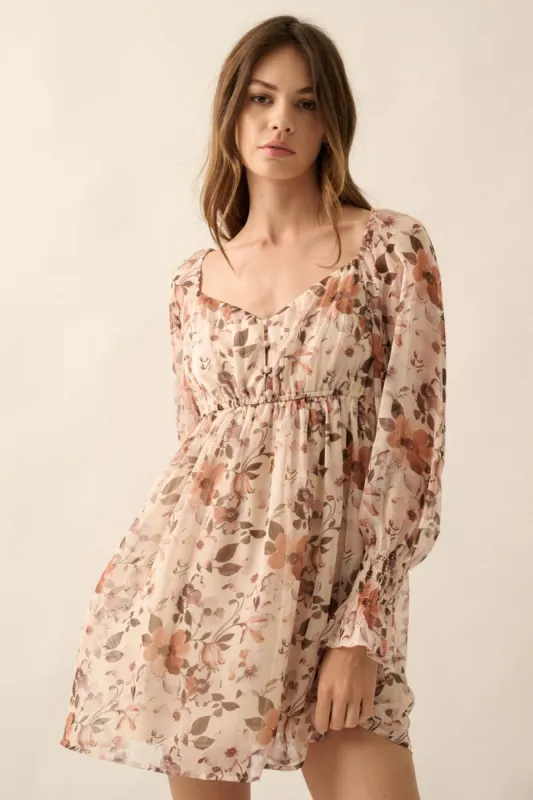 Cream Floral Sweetheart Woven Mini Dress sold by Pinkblush