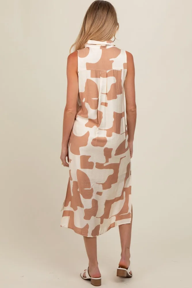 Mocha Printed Button Down Collared Maternity Midi Dress sold by Pinkblush product image thumbnail 4