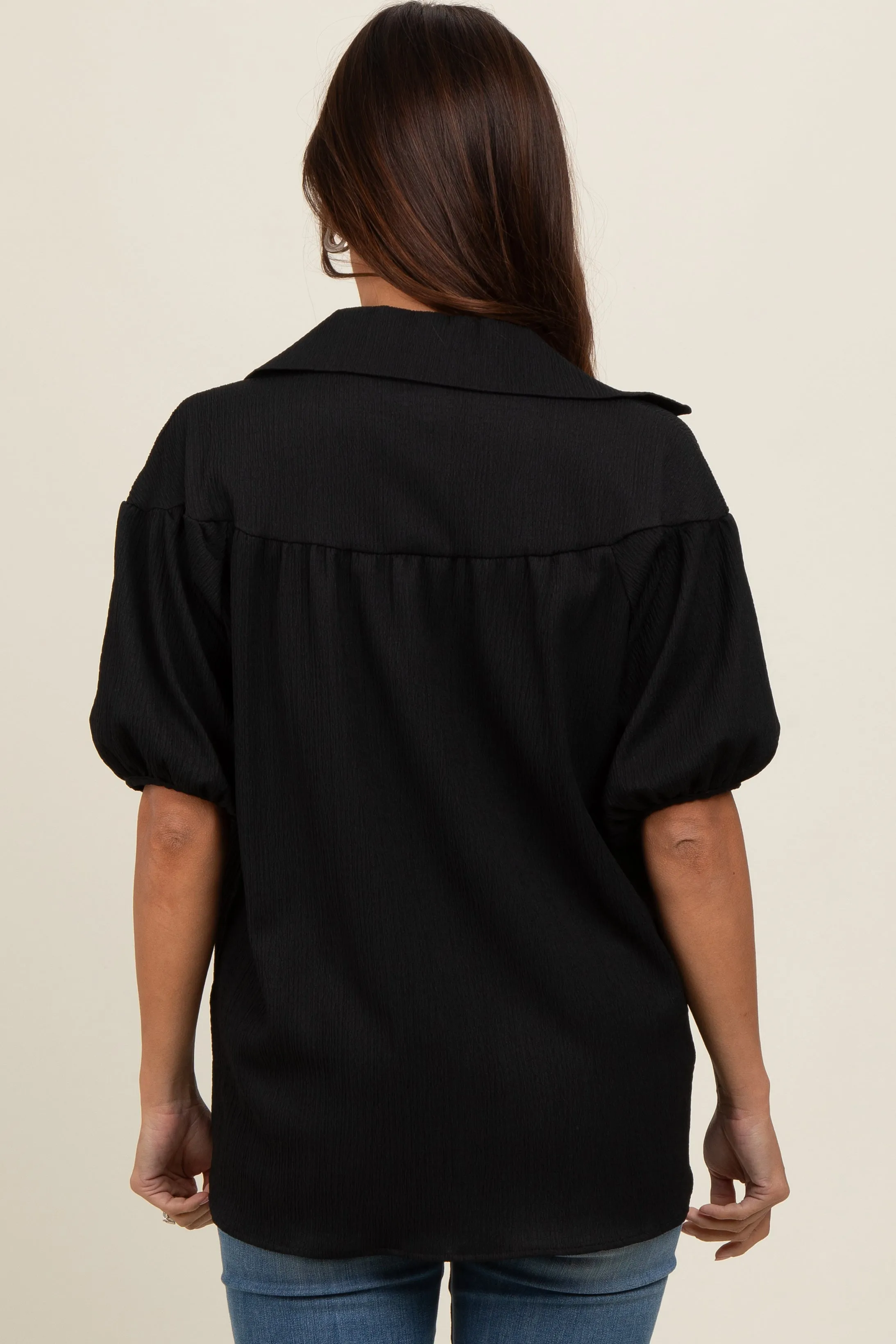 Black Collared Button Down Maternity Blouse sold by Pinkblush product image thumbnail 4