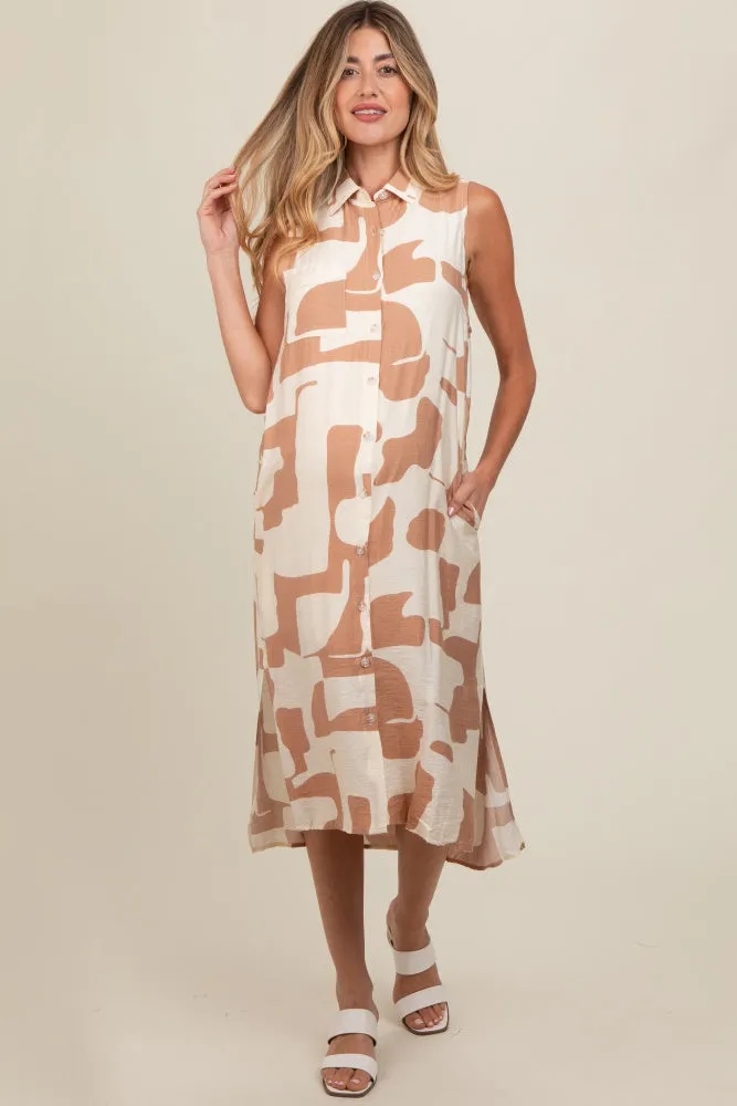 Mocha Printed Button Down Collared Maternity Midi Dress sold by Pinkblush product image thumbnail 2