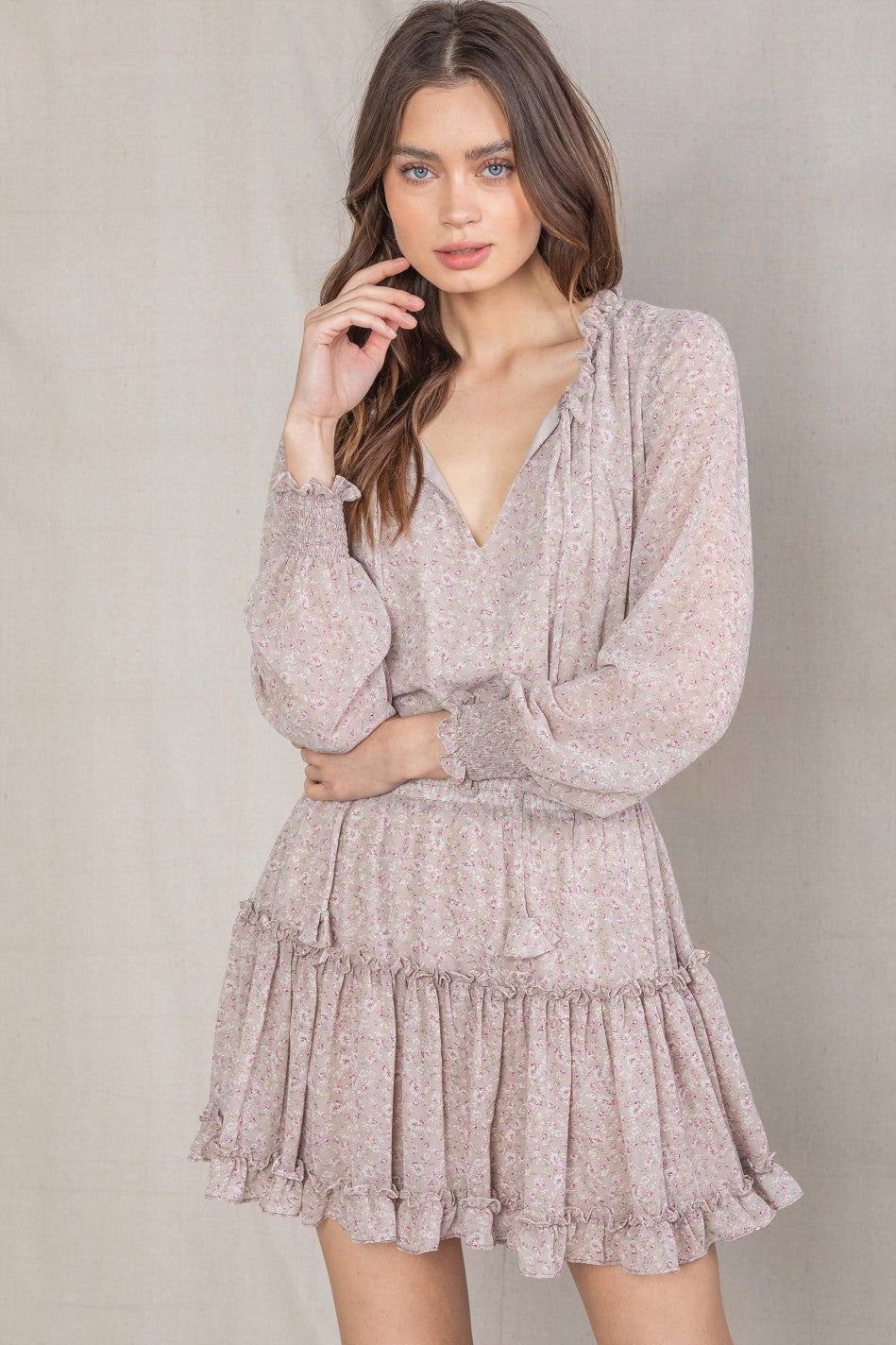 Taupe Ruffled Dress With Self Trim Tassel sold by Pinkblush product image thumbnail 4