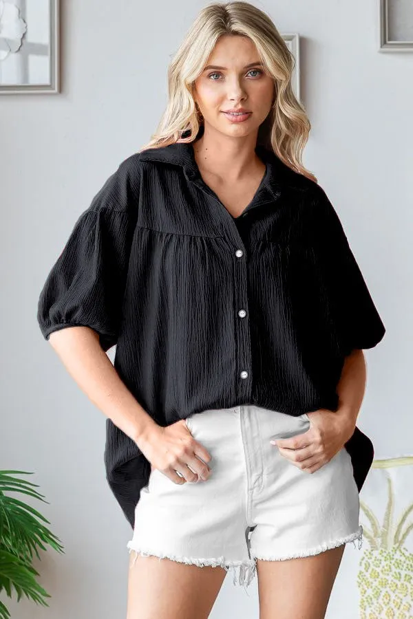 Black Collared Button Down Maternity Blouse sold by Pinkblush product image thumbnail 5
