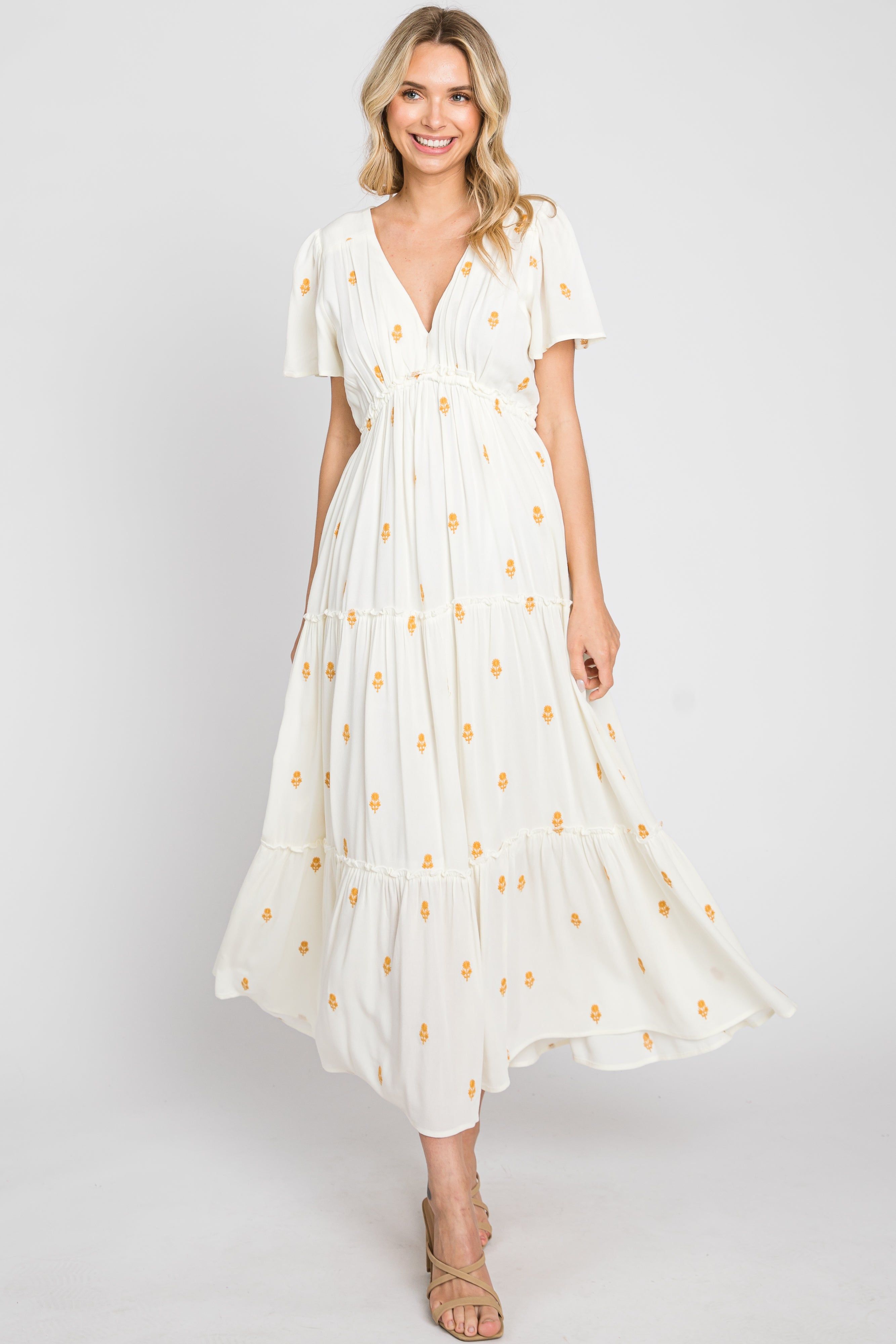 Cream Floral Embroidered Tiered Maxi Dress sold by Pinkblush product image thumbnail 4