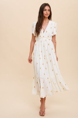 Cream Floral Embroidered Tiered Maxi Dress sold by Pinkblush