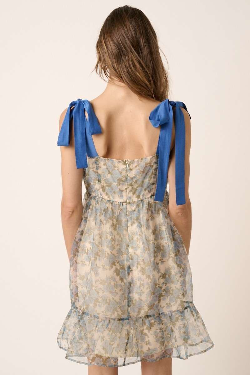 Blue Flower Print Organza Mini Dress sold by Pinkblush product image thumbnail 4