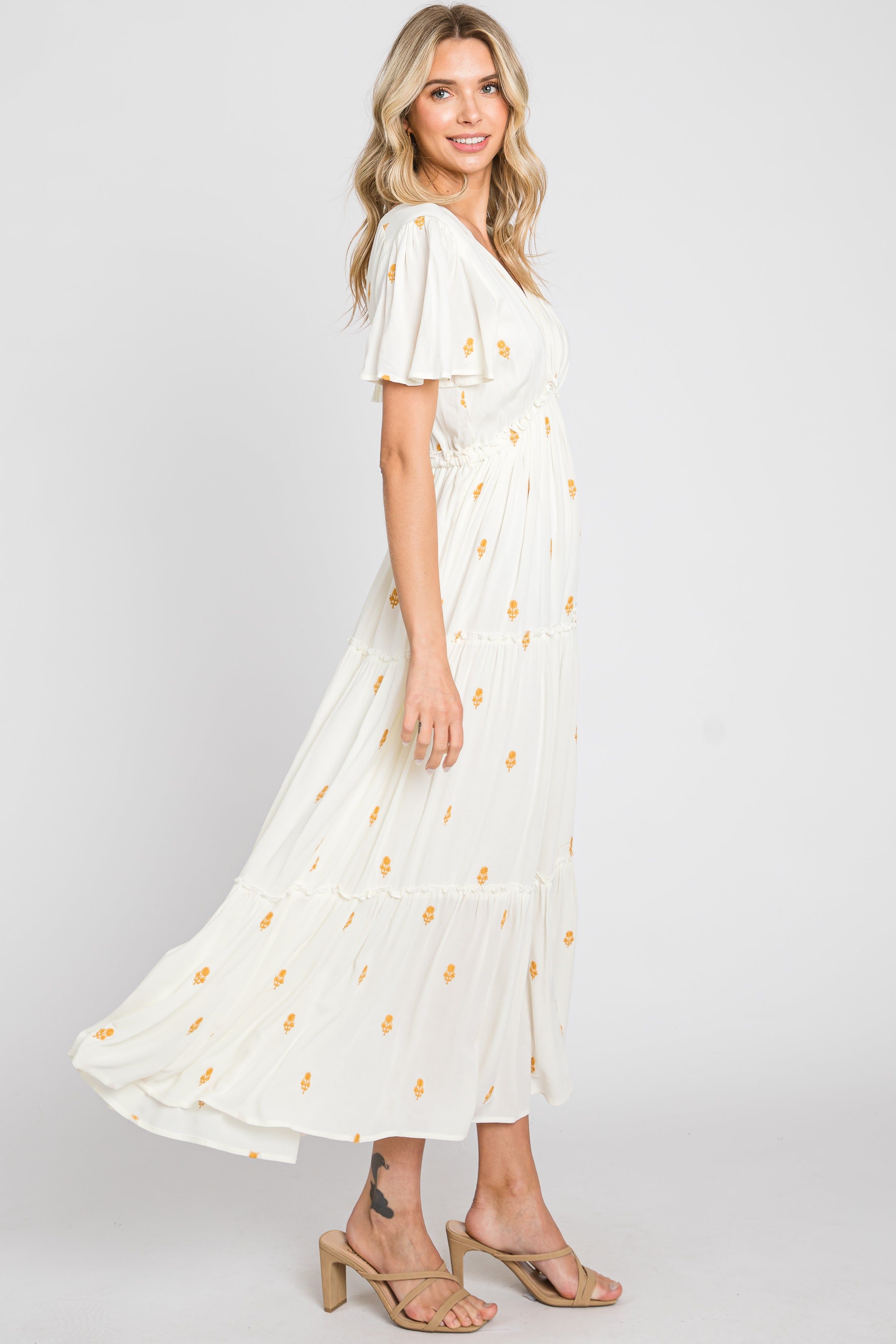 Cream Floral Embroidered Tiered Maxi Dress sold by Pinkblush product image thumbnail 5