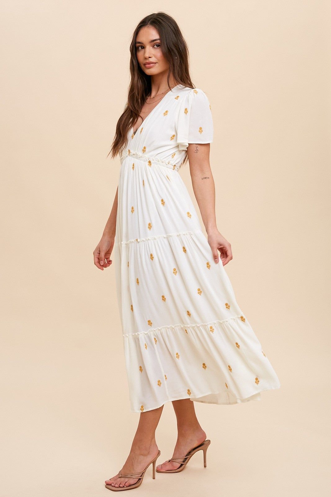 Cream Floral Embroidered Tiered Maxi Dress sold by Pinkblush product image thumbnail 2