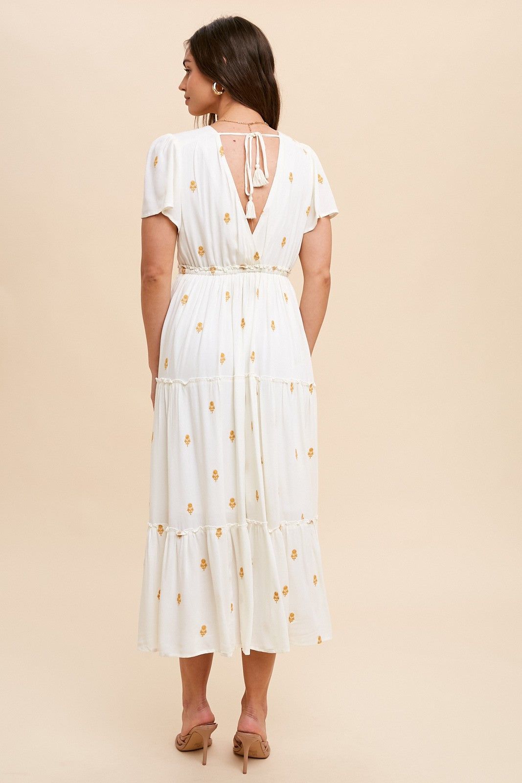 Cream Floral Embroidered Tiered Maxi Dress sold by Pinkblush product image thumbnail 3