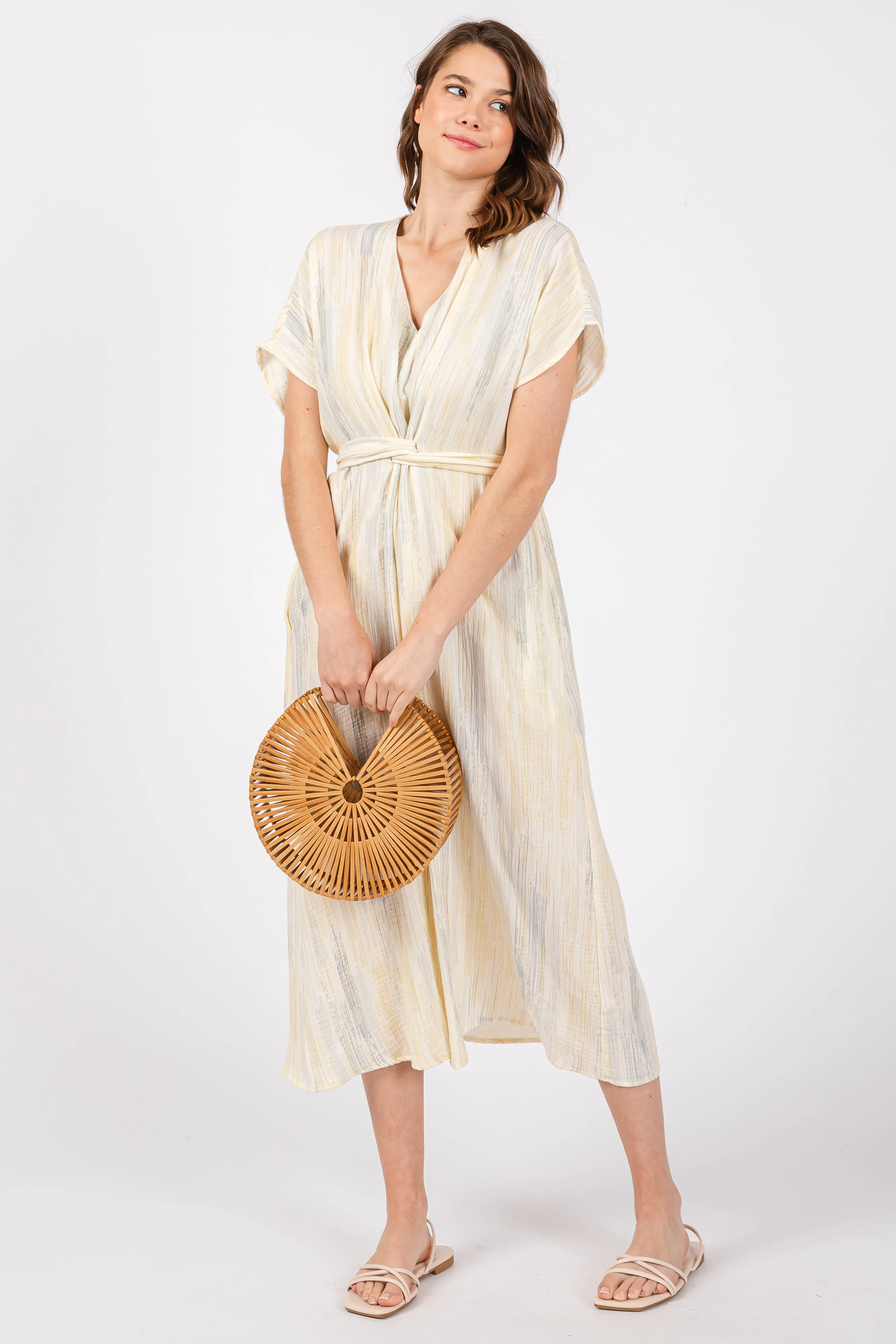 Cream Abstract Print V-Neck Midi Dress sold by Pinkblush product image thumbnail 5