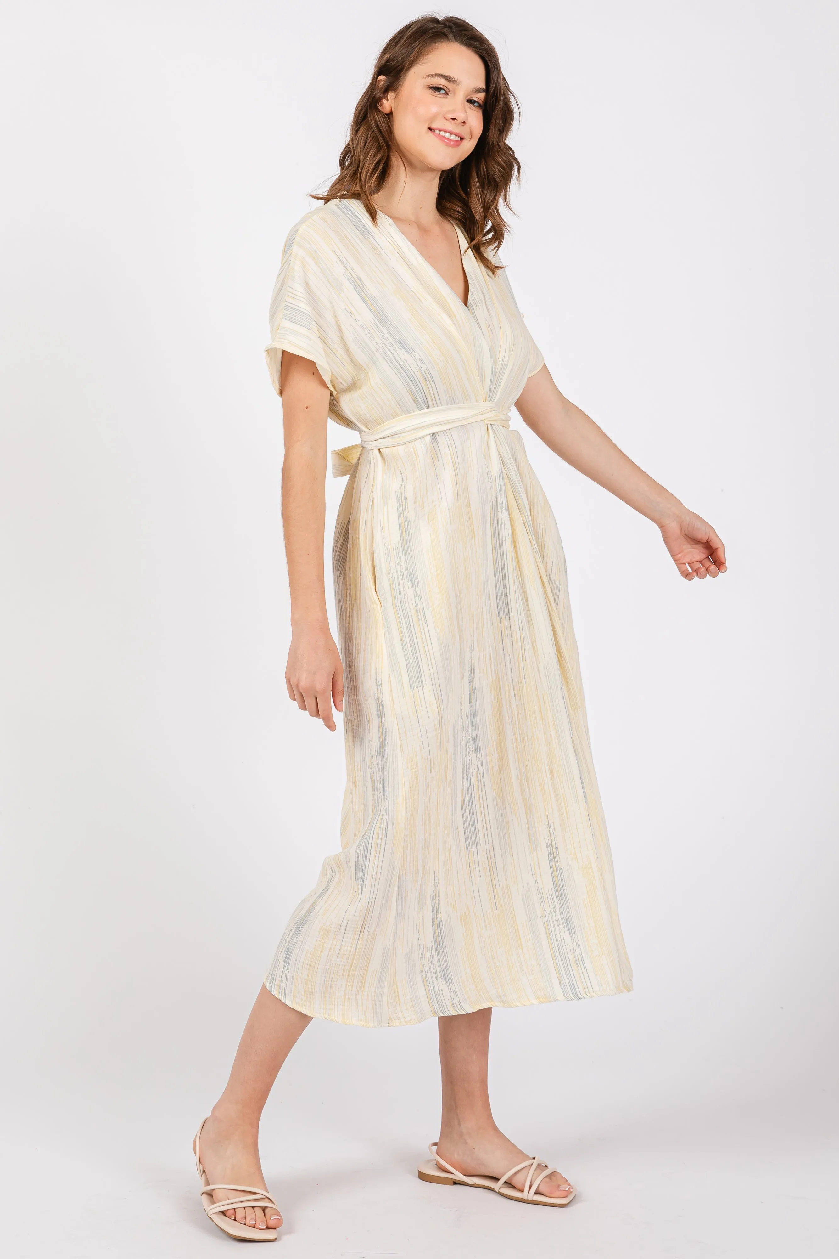 Cream Abstract Print V-Neck Midi Dress sold by Pinkblush product image thumbnail 2