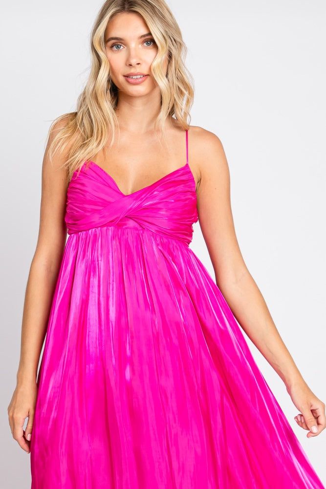 Fuchsia Sleeveless Front Twist Satin Maxi Dress sold by Pinkblush product image thumbnail 4