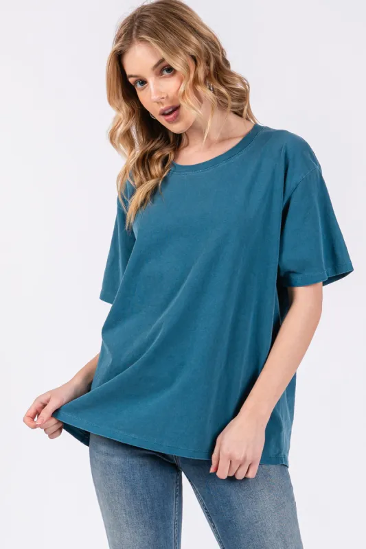Dark Teal Short Sleeve Top sold by Pinkblush