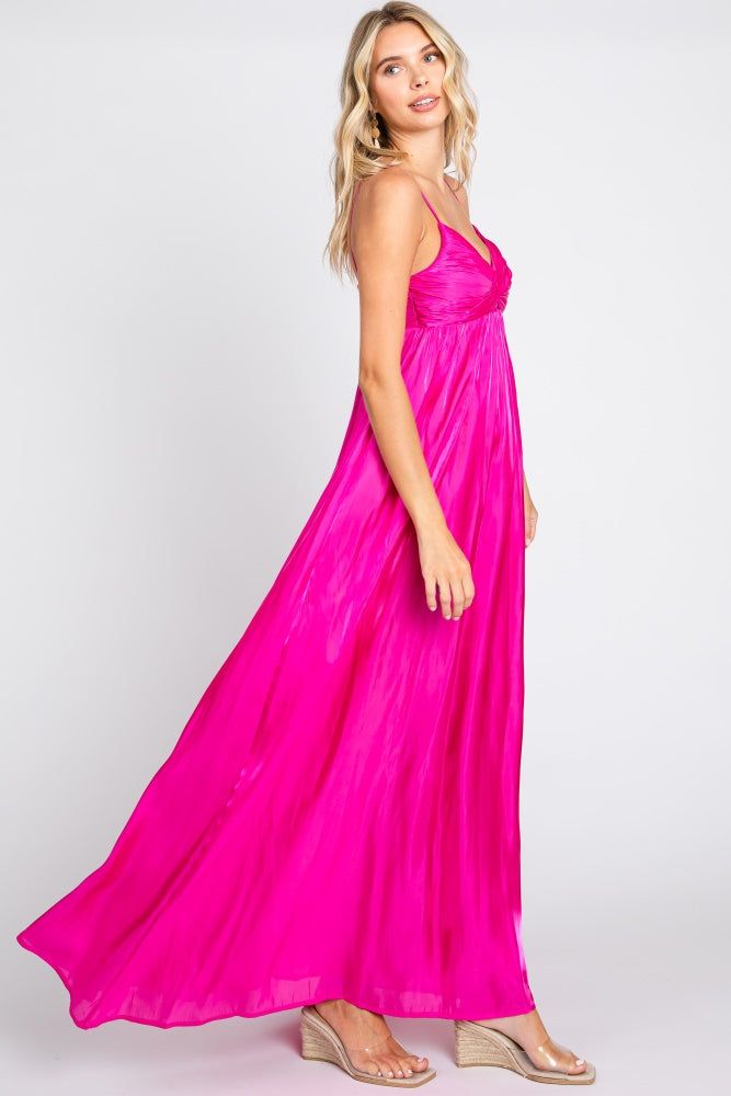 Fuchsia Sleeveless Front Twist Satin Maxi Dress sold by Pinkblush product image thumbnail 2