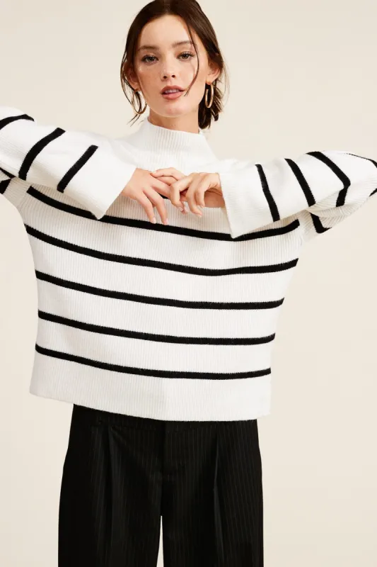 Ivory Striped Mock Neck Sweater sold by Pinkblush