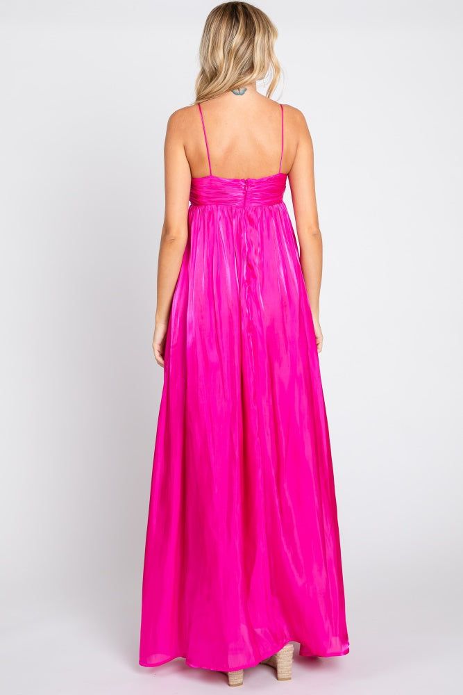 Fuchsia Sleeveless Front Twist Satin Maxi Dress sold by Pinkblush product image thumbnail 3