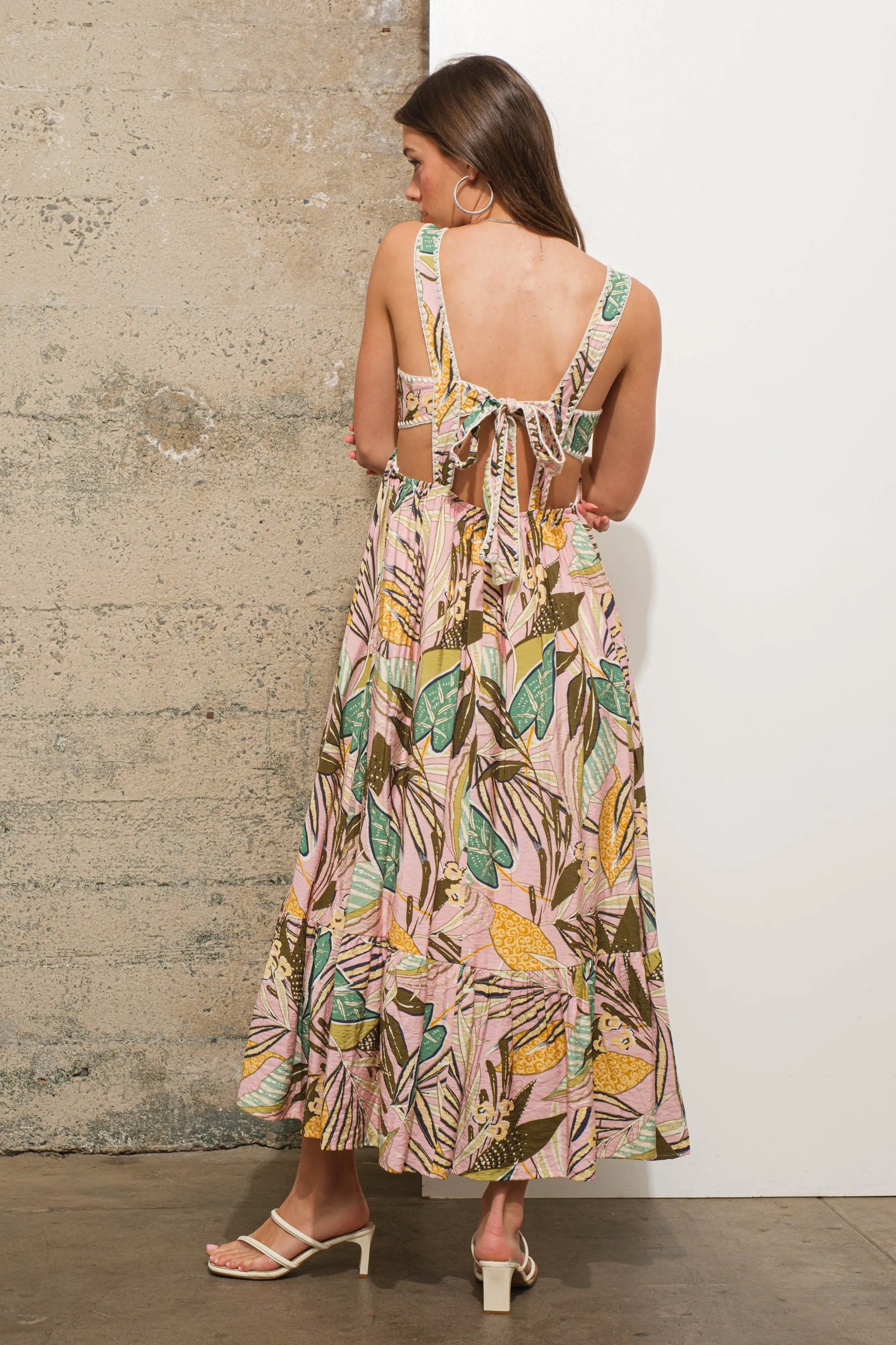 Light Pink Tropical Back Tie Cutout Maxi Dress sold by Pinkblush product image thumbnail 4