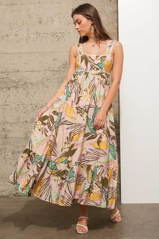 Light Pink Tropical Back Tie Cutout Maxi Dress sold by Pinkblush