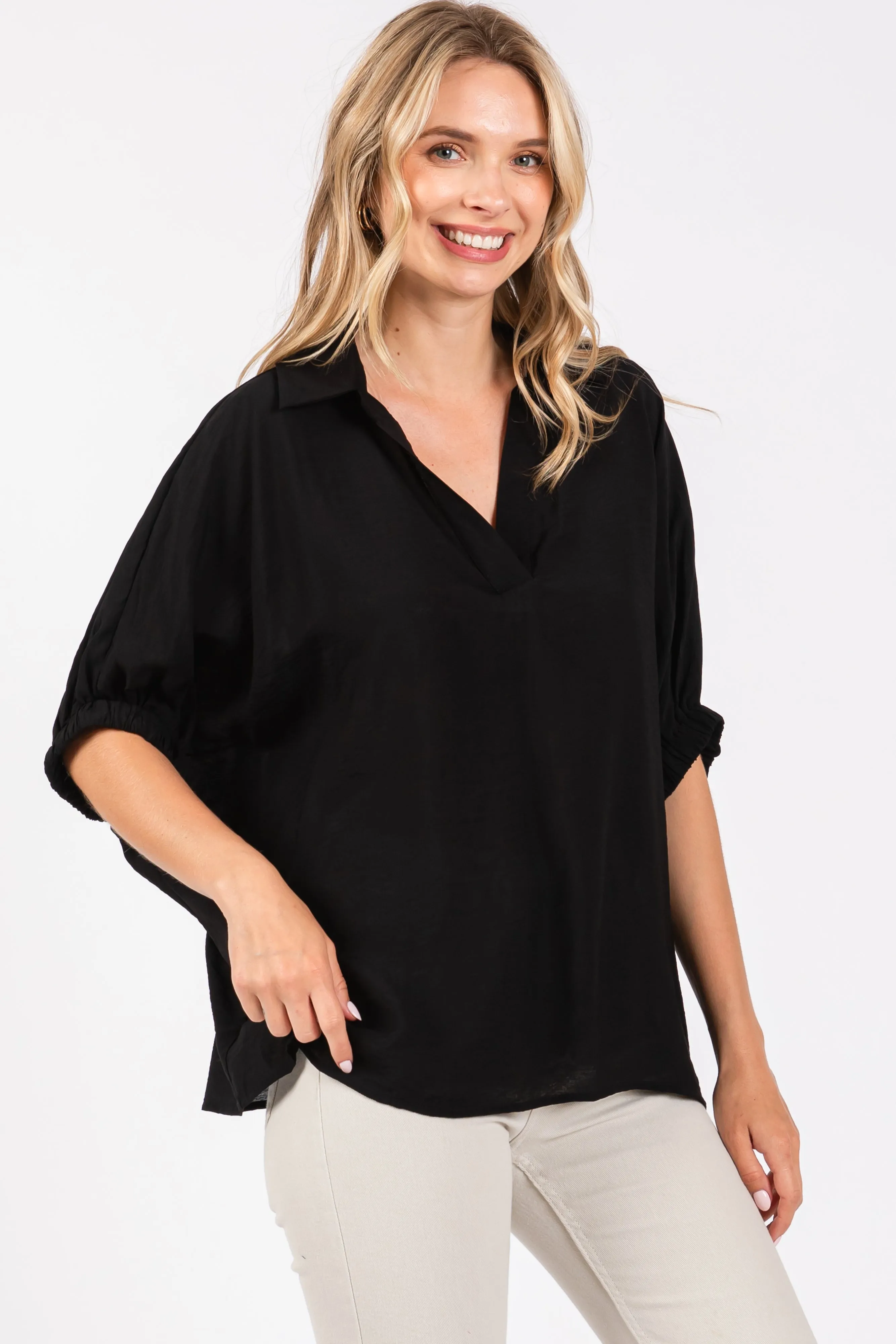Black V-Neck Short Sleeve Top sold by Pinkblush product image thumbnail 2