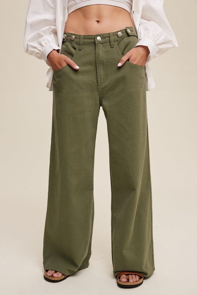 Olive Button Detail High Waisted Wide Leg Pants sold by Pinkblush product image thumbnail 2