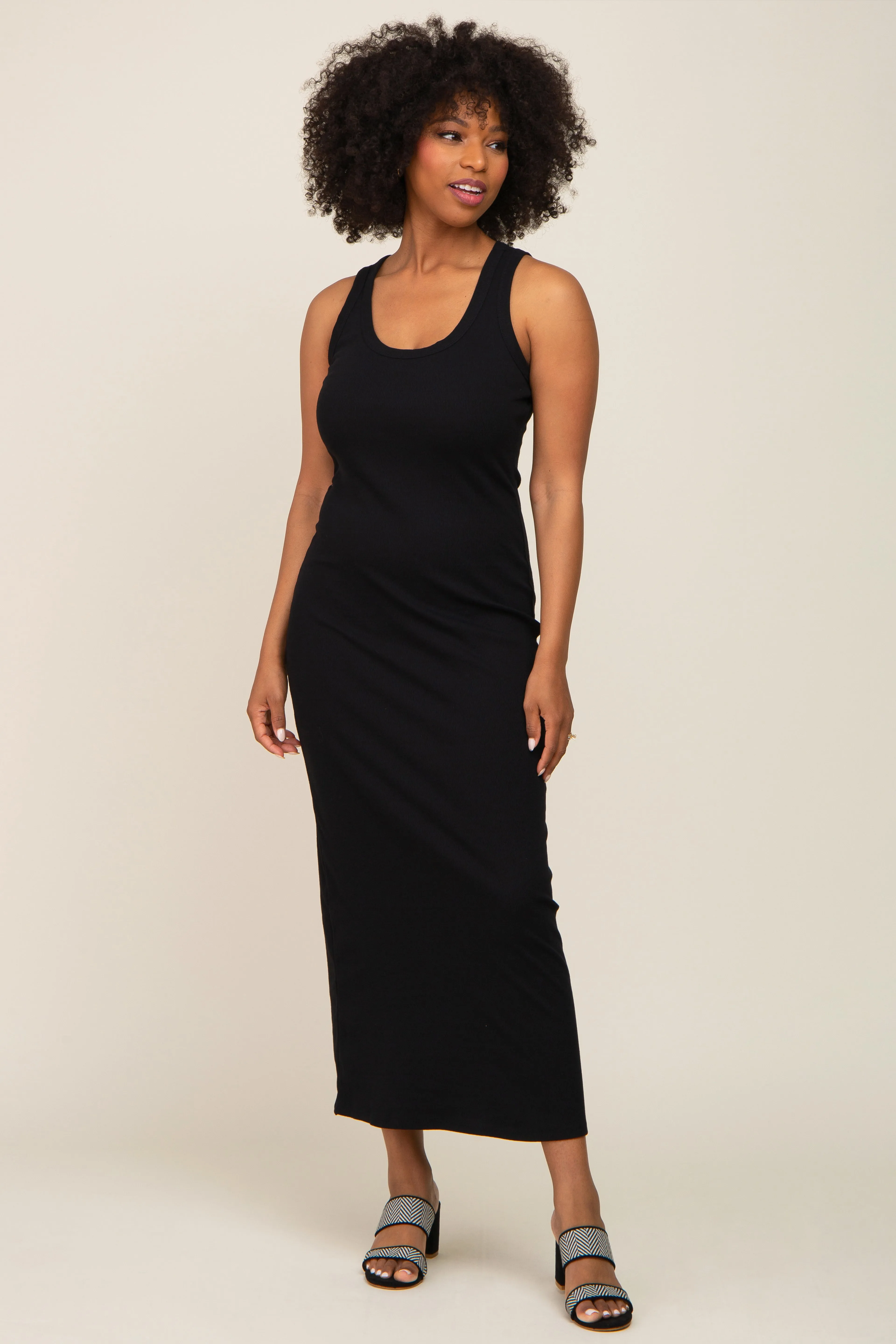 Black Sleeveless Ribbed Maternity Maxi Dress sold by Pinkblush product image thumbnail 5