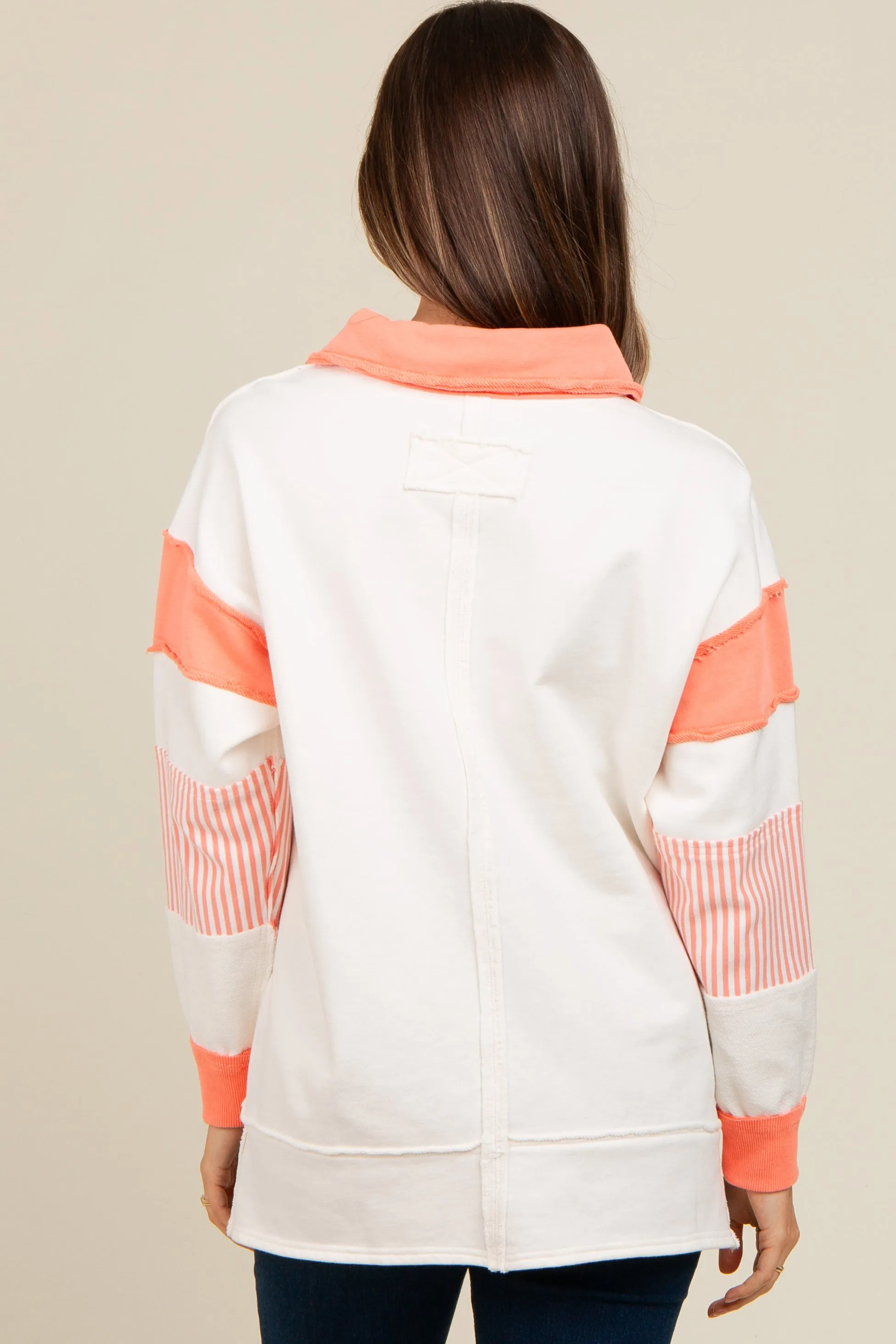 Salmon Striped Colorblock Maternity Polo Top sold by Pinkblush product image thumbnail 2