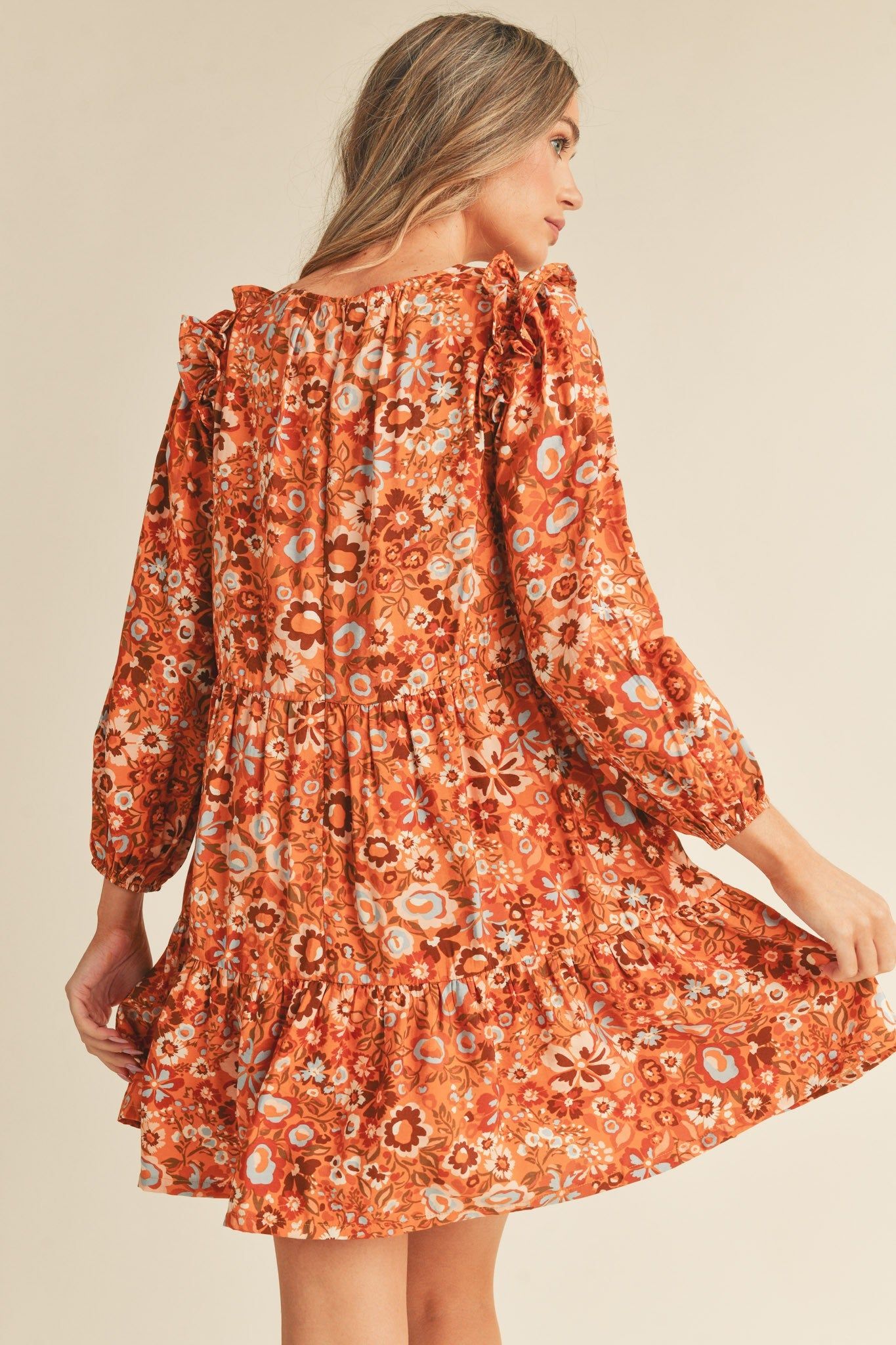 Caramel Multi Floral Print Tiered Mini Dress sold by Pinkblush product image thumbnail 4
