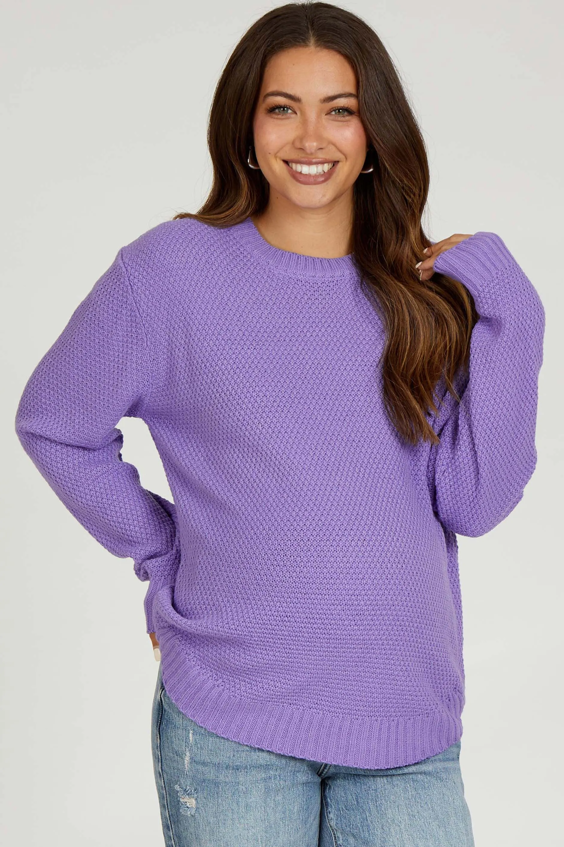 Lavender Knit Pullover Maternity Sweater sold by Pinkblush