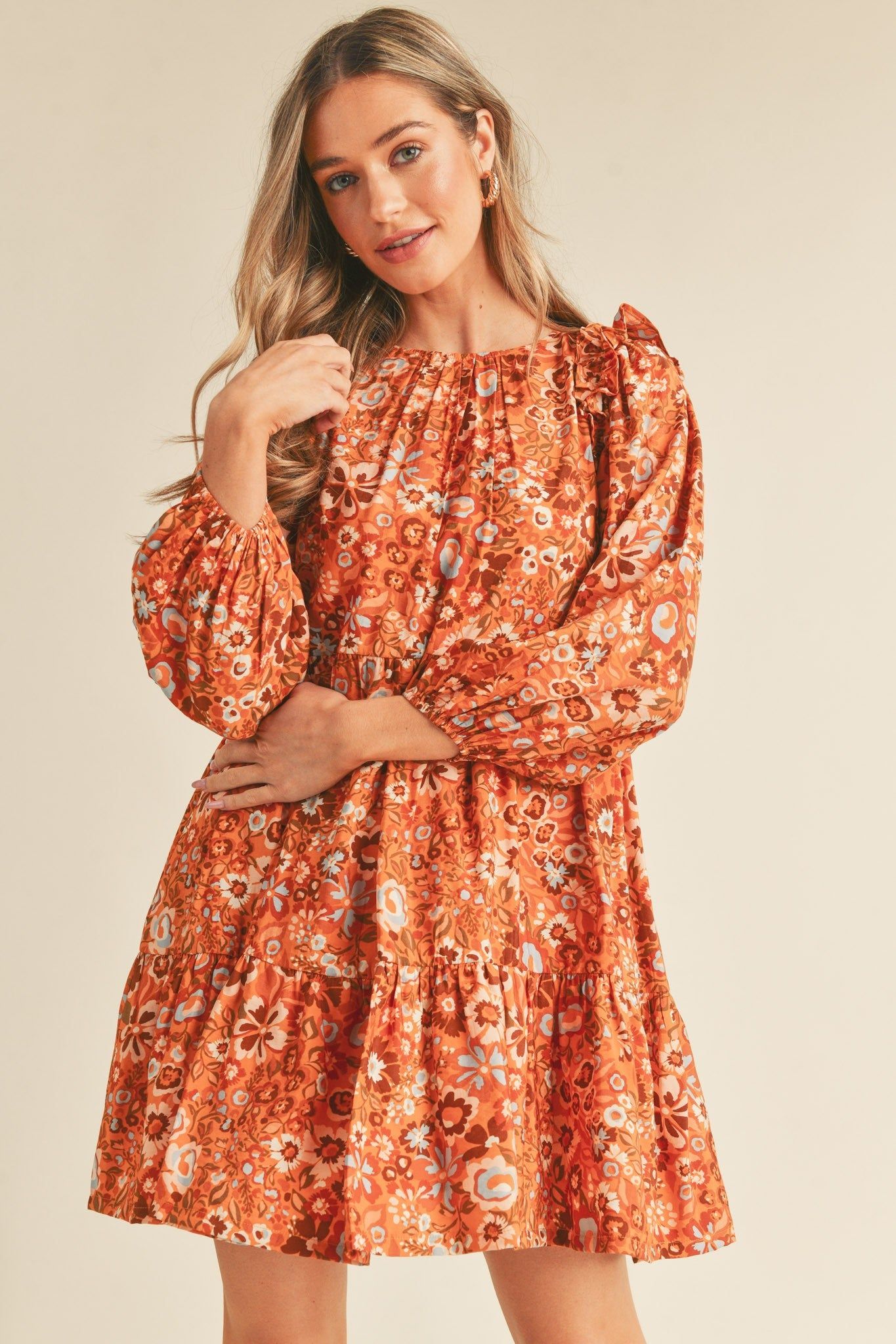 Caramel Multi Floral Print Tiered Mini Dress sold by Pinkblush product image thumbnail 2
