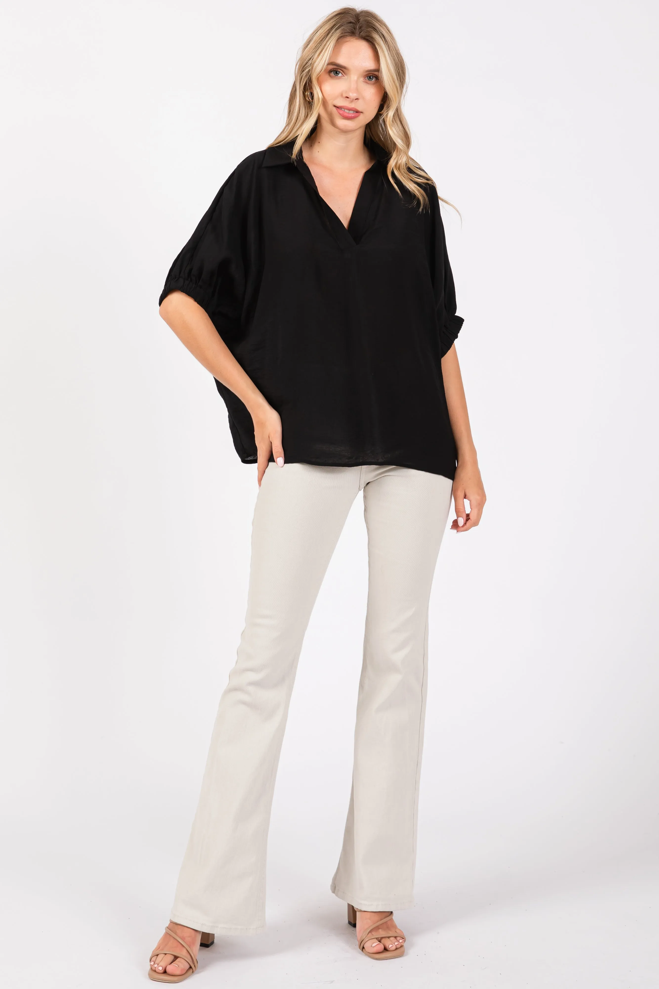 Black V-Neck Short Sleeve Top sold by Pinkblush product image thumbnail 4