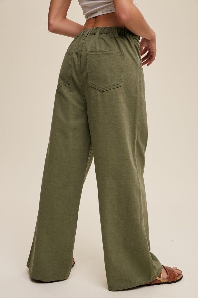Olive Button Detail High Waisted Wide Leg Pants sold by Pinkblush product image thumbnail 4