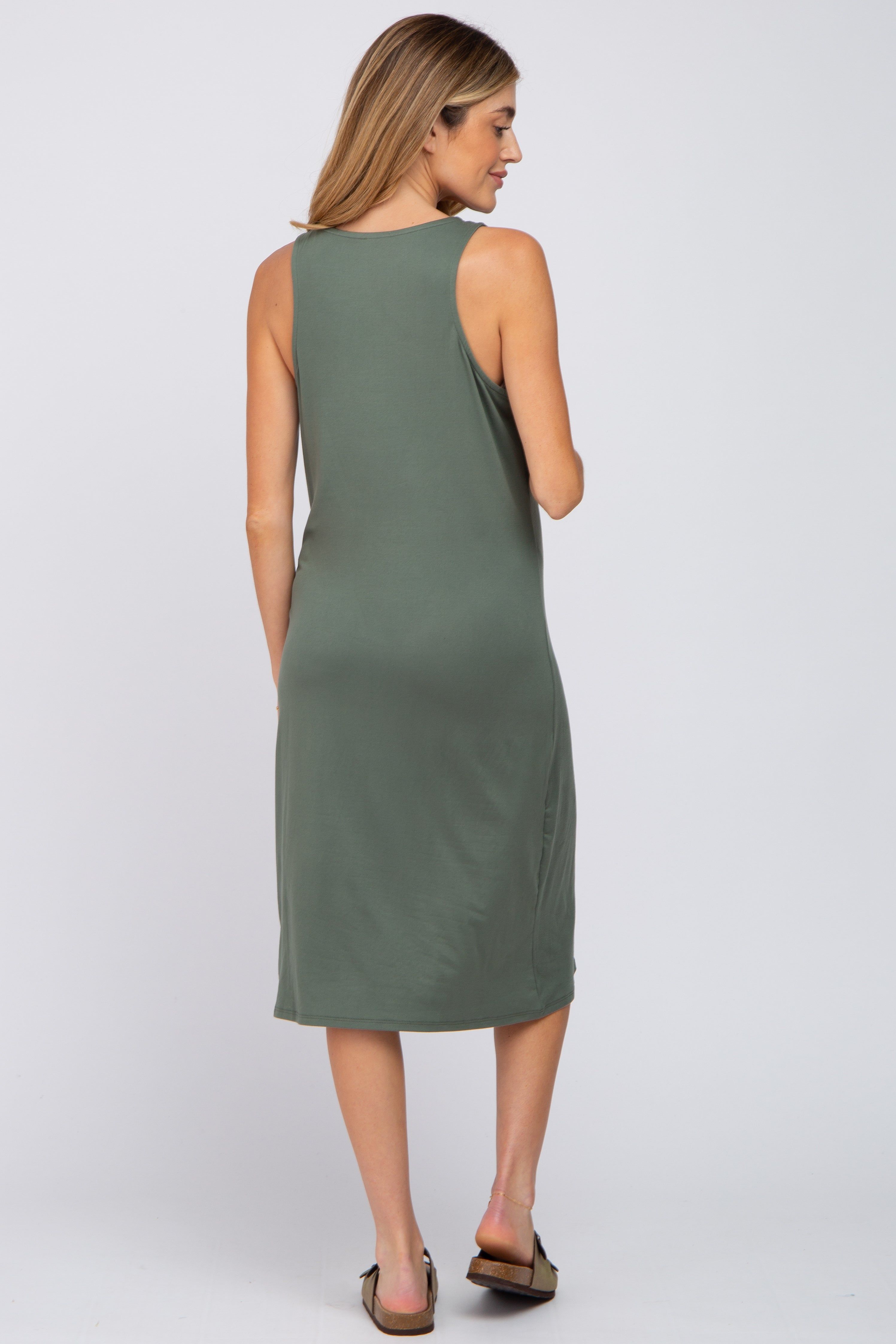 Olive Sleeveless Maternity Midi Dress sold by Pinkblush product image thumbnail 3