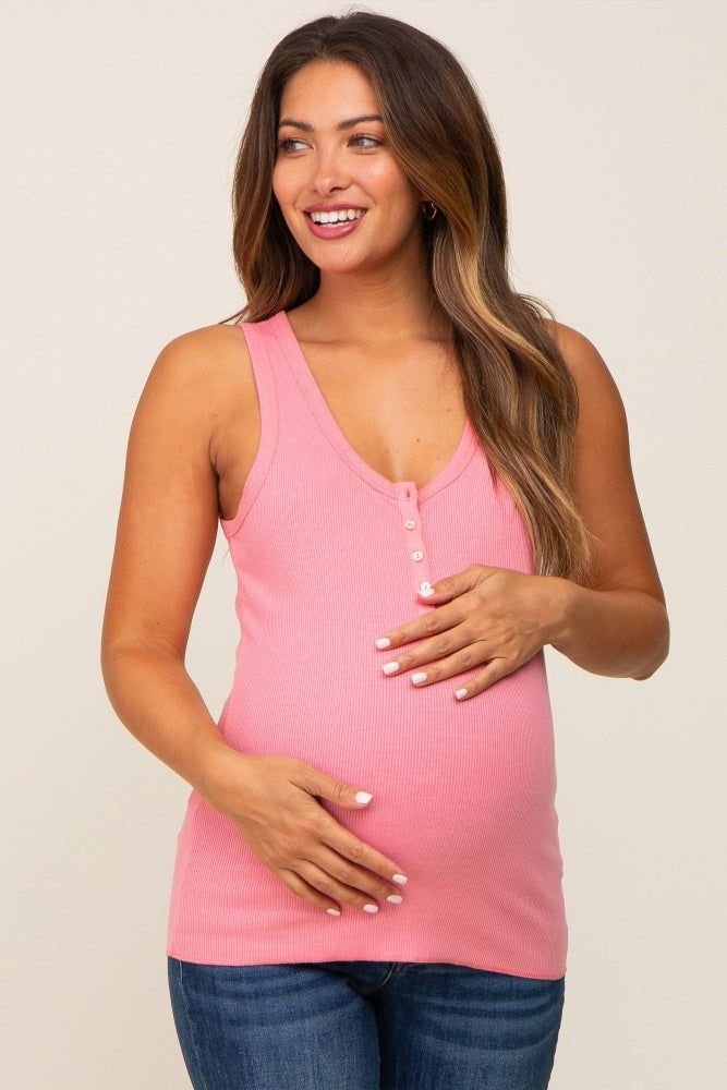 Pink Ribbed Button Front Maternity Tank Top sold by Pinkblush