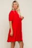 Red Satin Ruffle V-Neck Short Sleeve Dress sold by Pinkblush