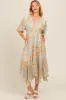 Orange Floral Border Print V-Neck Tiered Midi Dress sold by Pinkblush